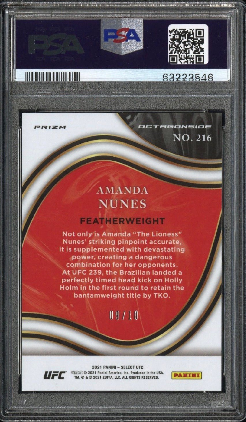 2021 Select UFC Amanda Nunes Gold Disco Octagonside #/10 PSA 10