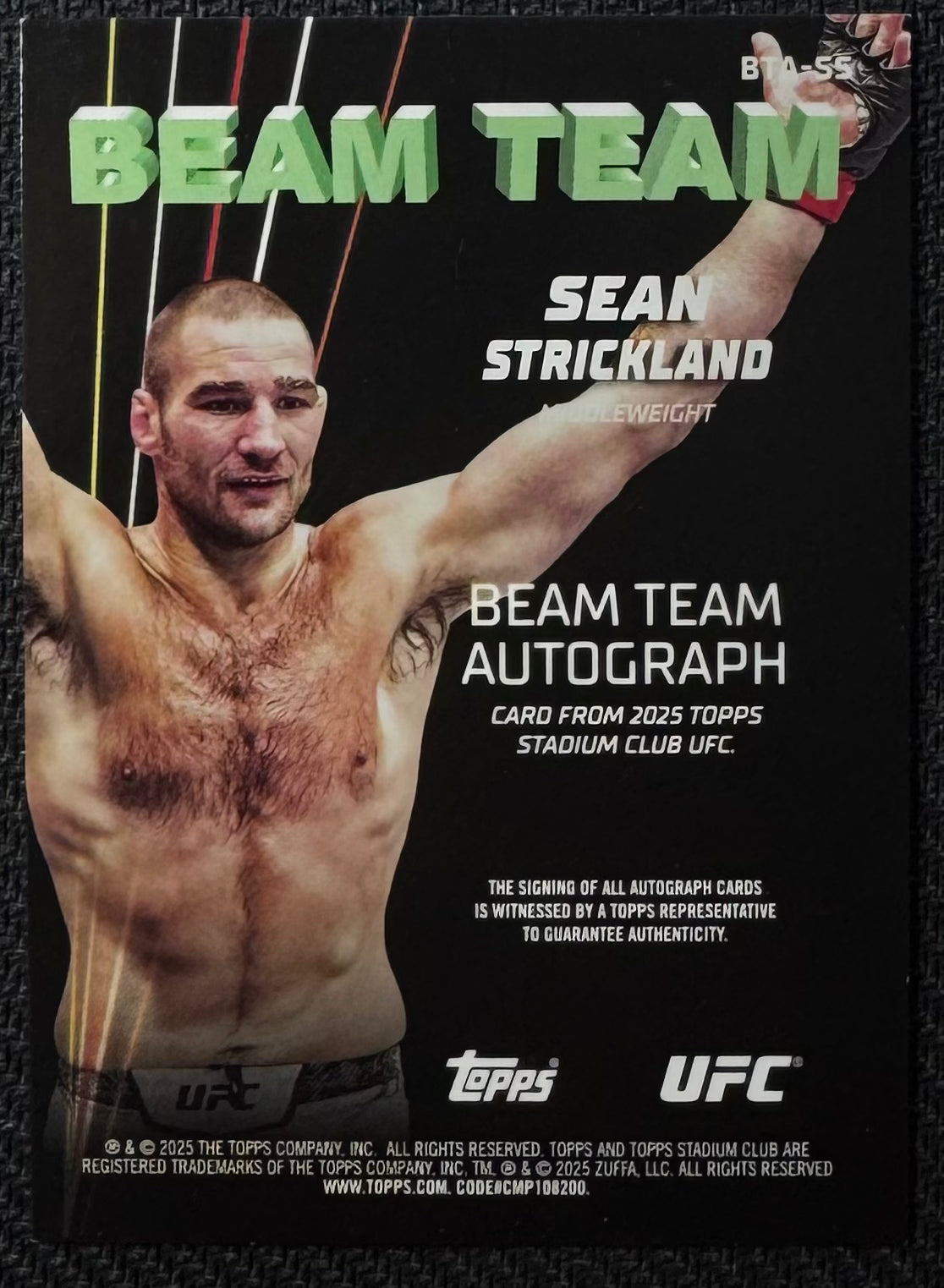 2025 Topps UFC Stadium Club Sean Strickland Beam Team Auto #/5