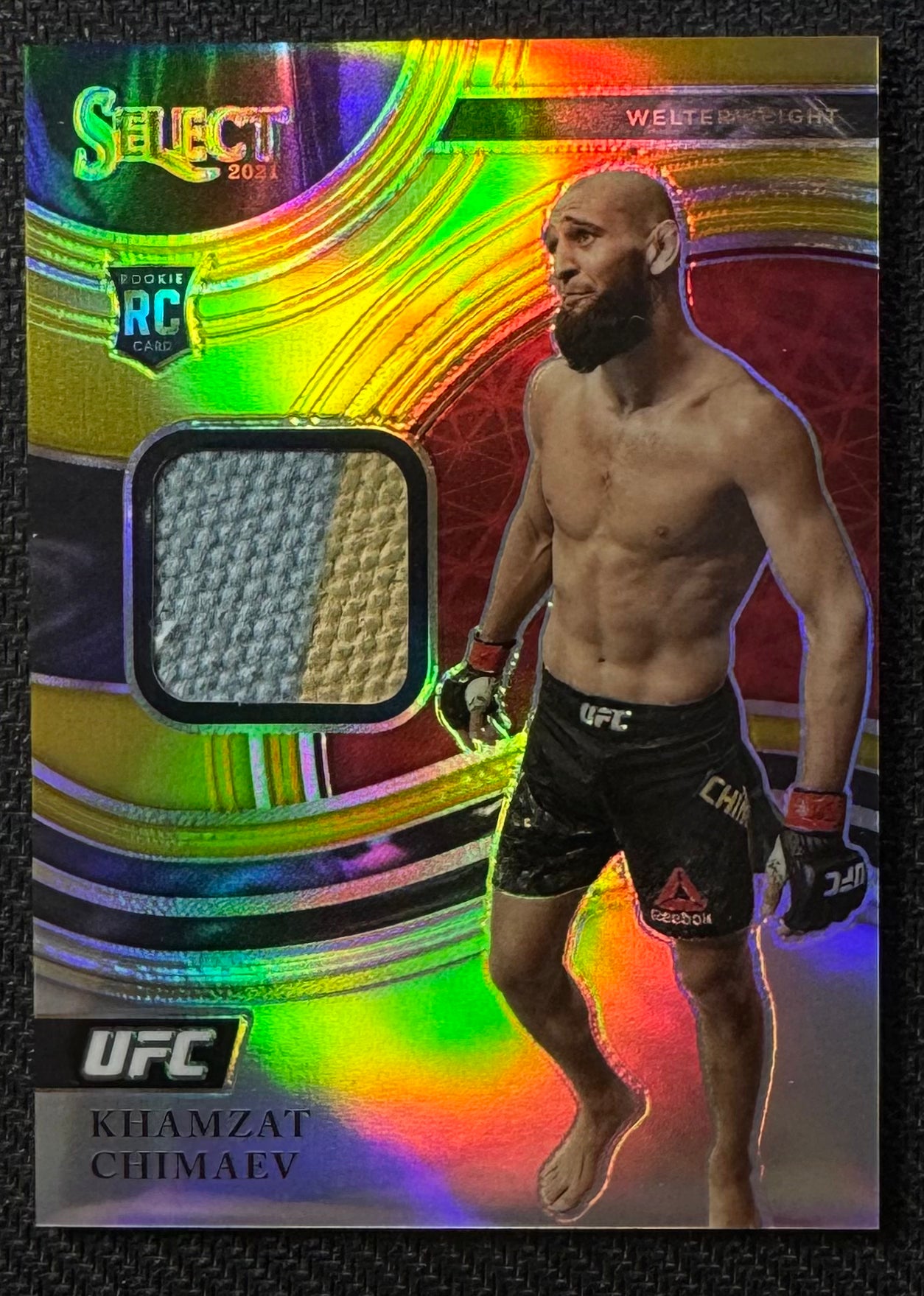 2021 Select UFC Khamzat Chimaev Swatches Gold Prizm #/10