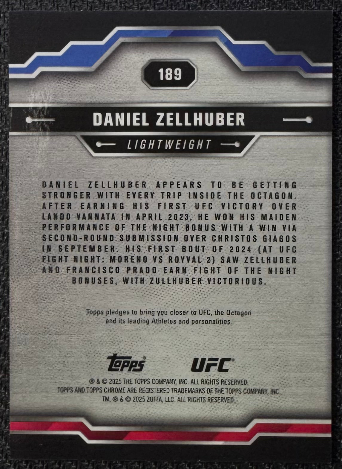 2025 Topps Chrome UFC Daniel Zellhuber Red Refractor #/5