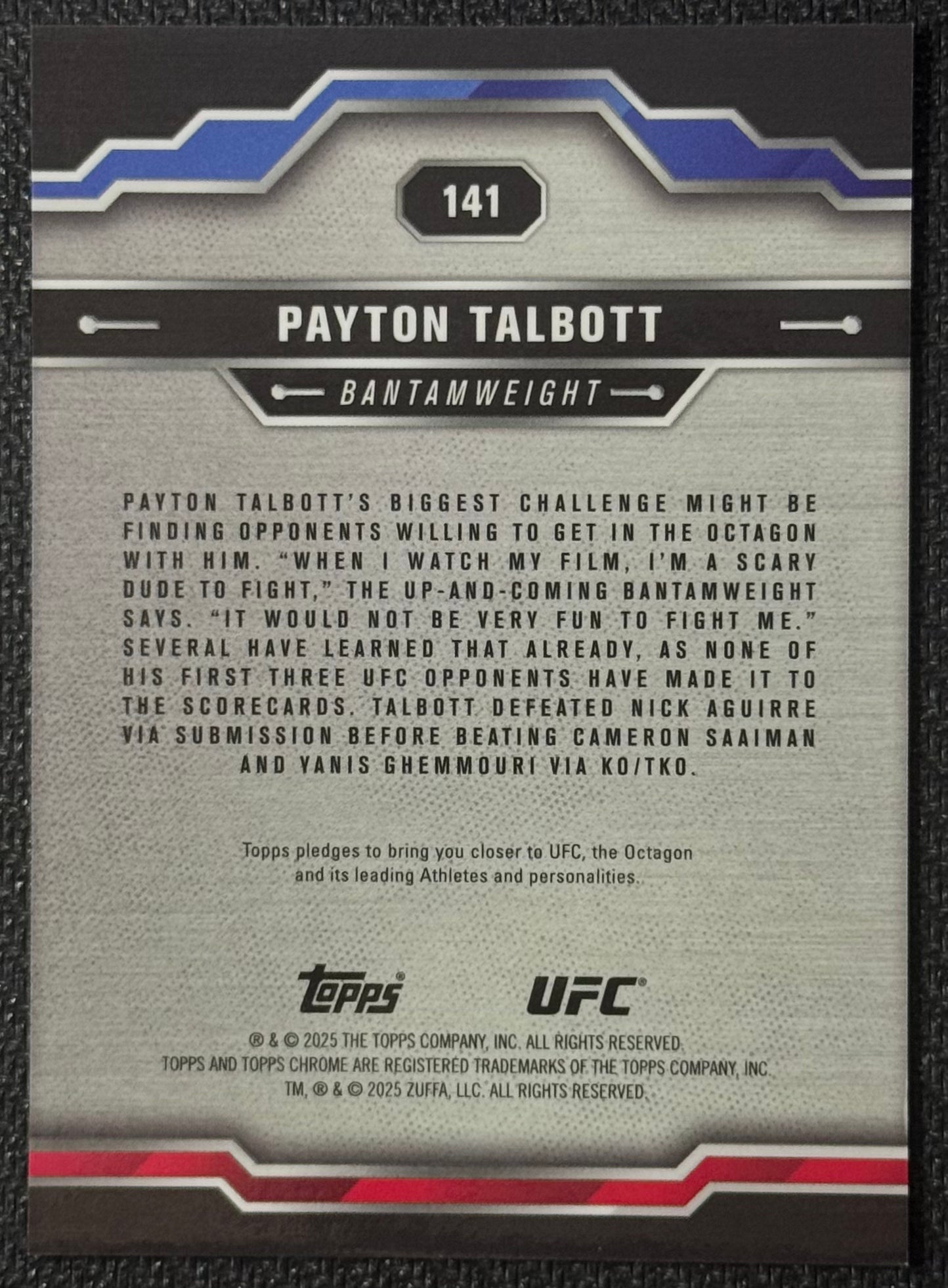 2025 Topps Chrome UFC Payton Talbott #141 Orange Geometric Refractor #/25