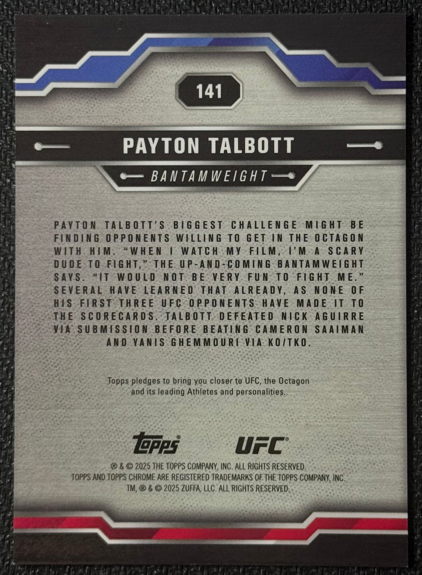 2025 Topps Chrome UFC Payton Talbott  #141 Orange Refractor #/25