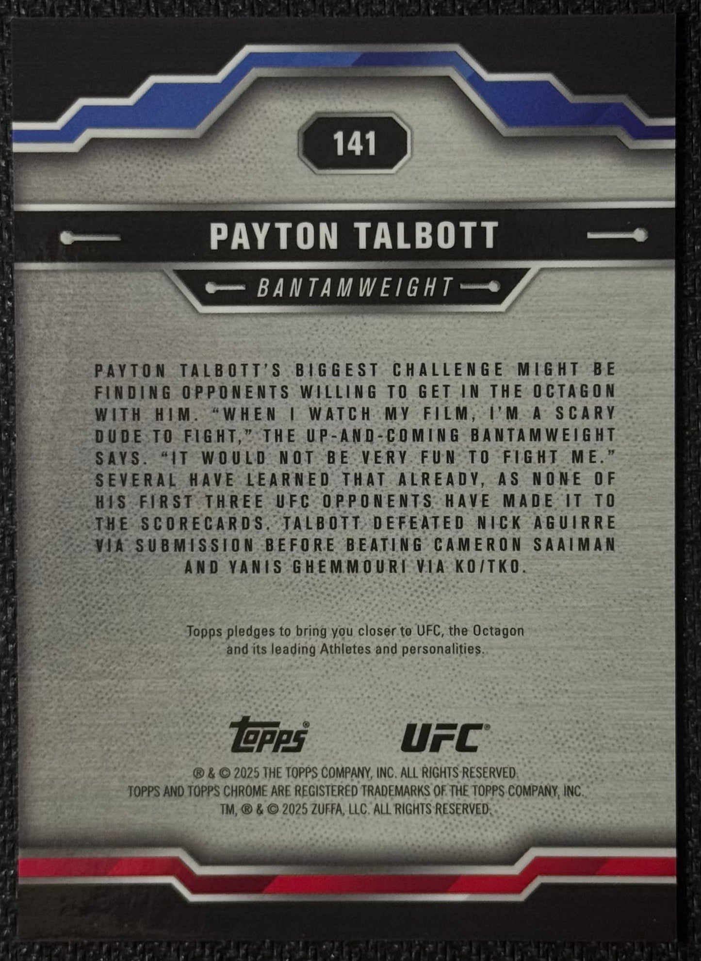 2025 Topps Chrome UFC Payton Talbott #141 Black Refractor #/10