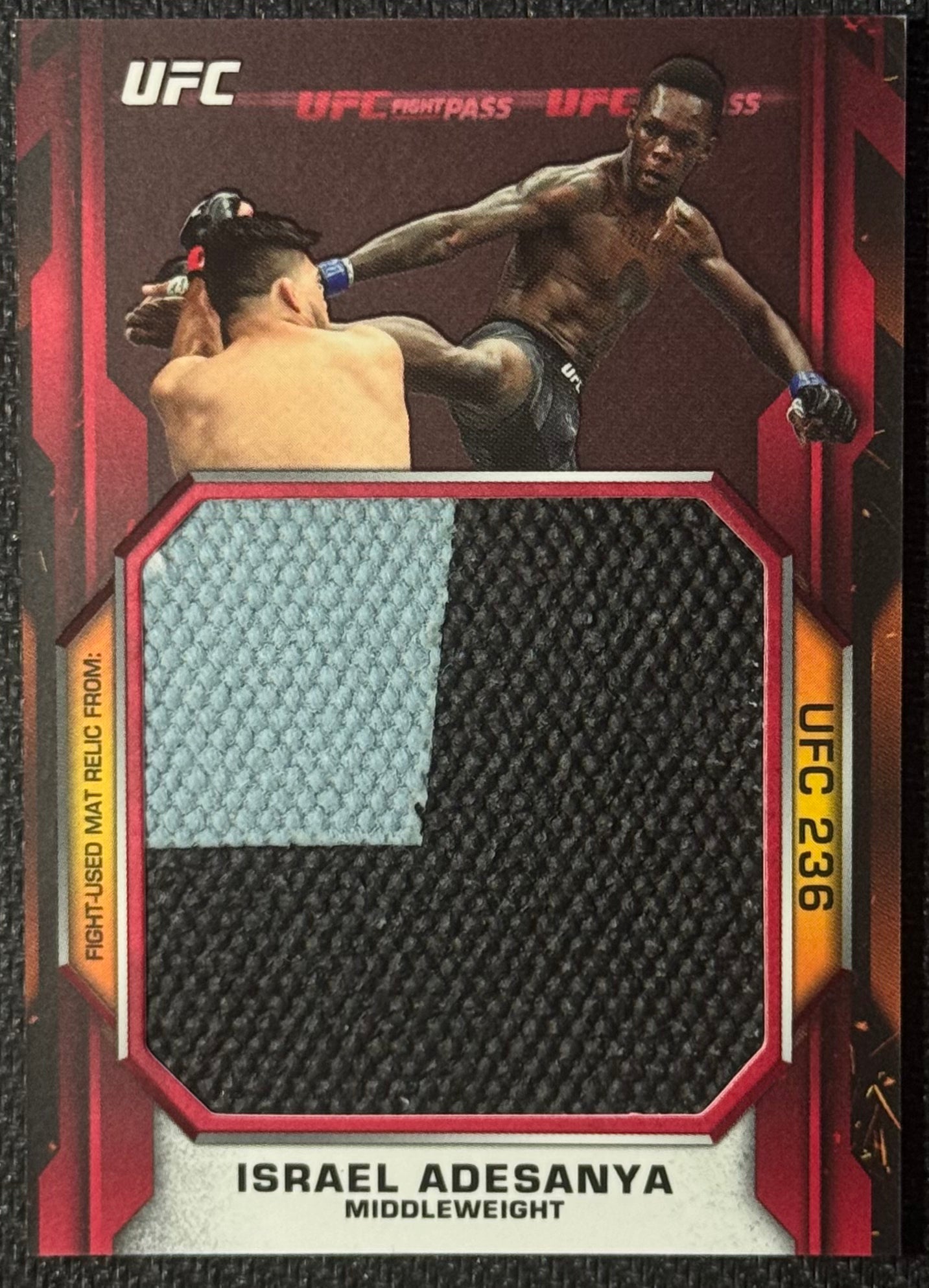 2020 Topps UFC Knockout Israel Adesanya Jumbo Fight Mat Relic Red #/8