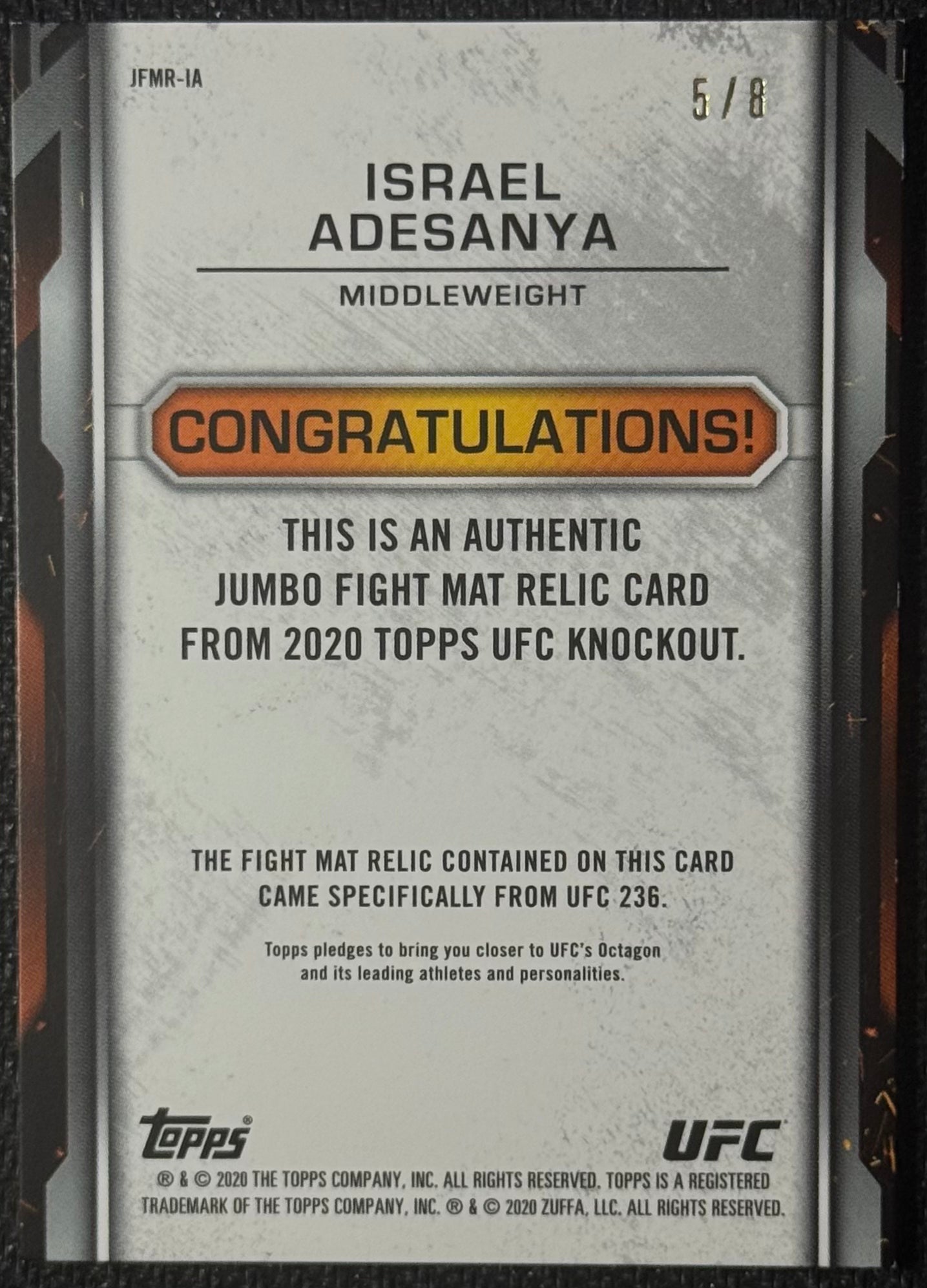 2020 Topps UFC Knockout Israel Adesanya Jumbo Fight Mat Relic Red #/8