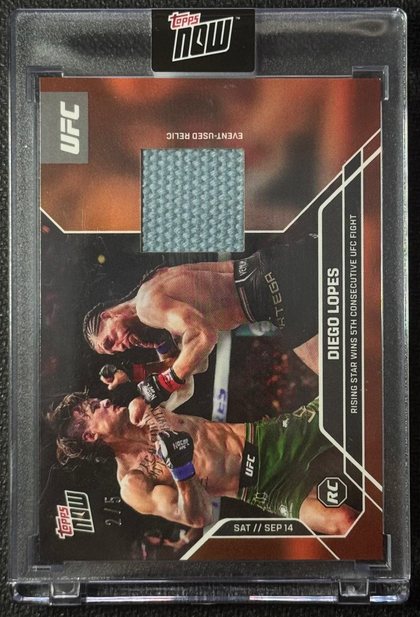 2024 Topps Now UFC #23D Diego Lopes Red Rookie Sphere/Noche Event-Used Patch #/5