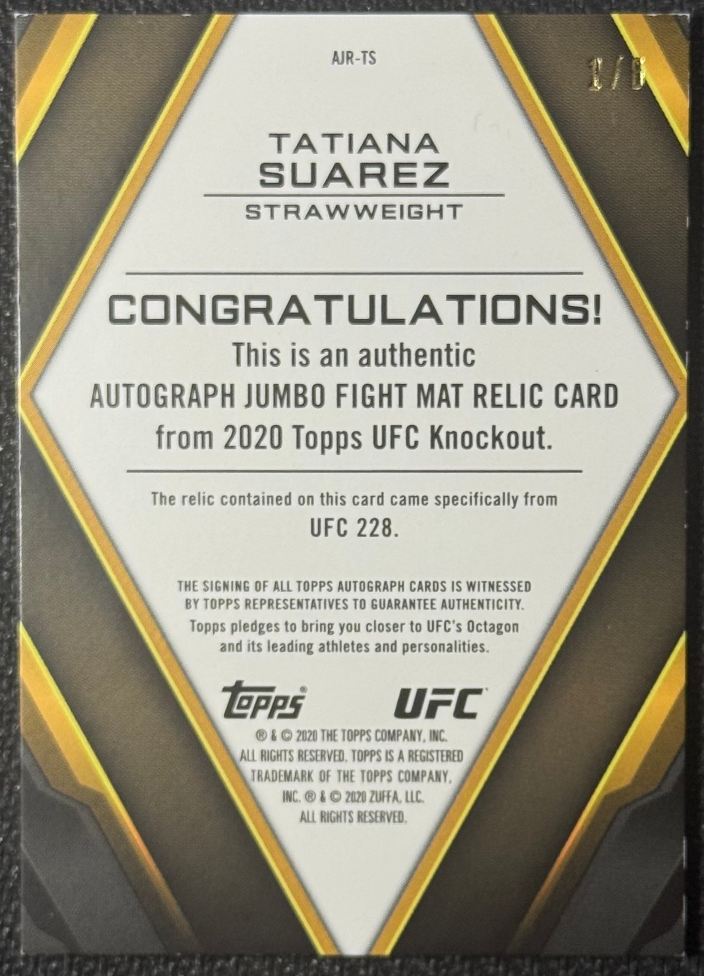2020 Topps UFC Knockout Tatiana Suarez Auto Mat Relic Ruby Red  #/8