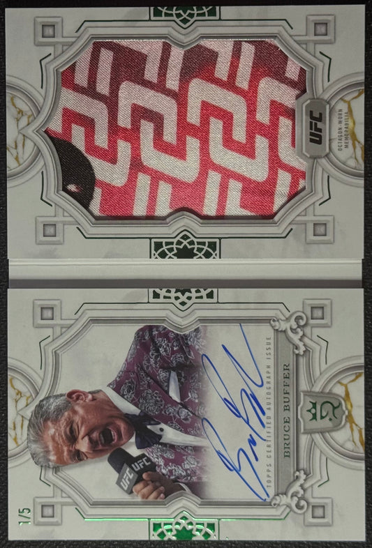 2024 Topps Royalty UFC Bruce Buffer Booklet Patch Auto Event Worn Suit Patch UFC 300 Green #/5