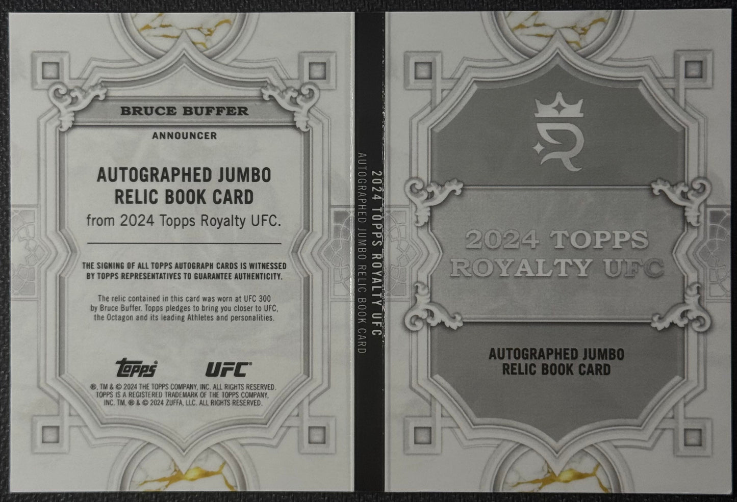 2024 Topps Royalty UFC Bruce Buffer Booklet Patch Auto Event Worn Suit Patch UFC 300 Green #/5