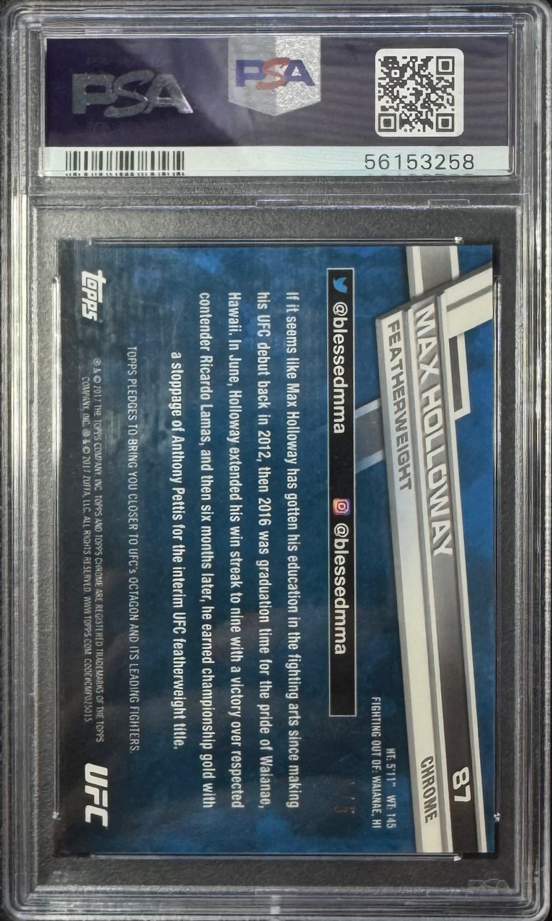 2017 Topps Chrome UFC Max Holloway Red Refractor #/5 PSA 9