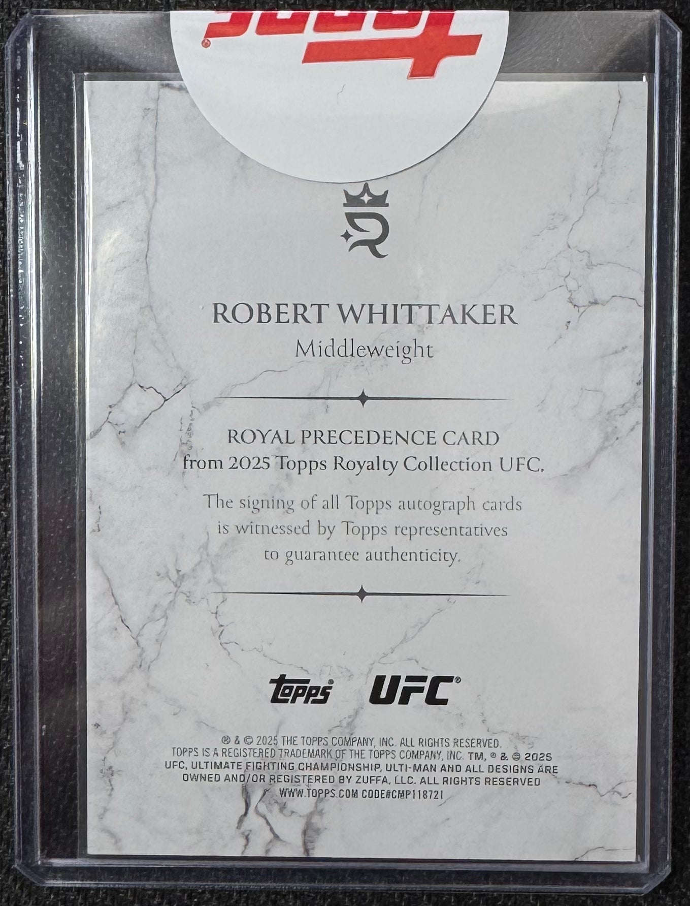 2025 Topps royalty Robert Whittaker Precedence Auto #/49