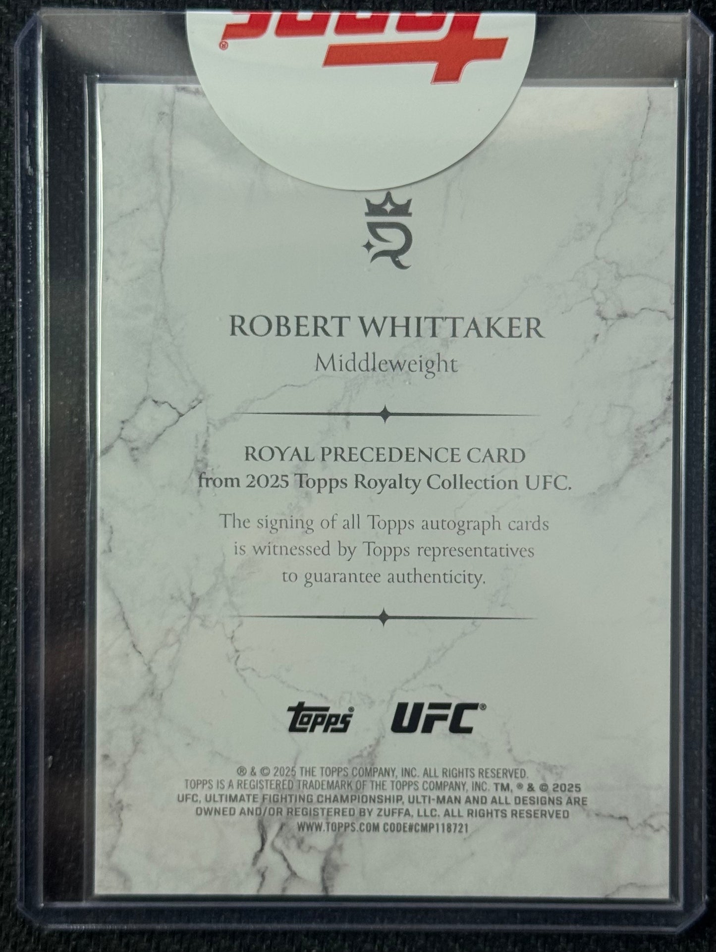 2025 Topps royalty Robert Whittaker Precedence Auto #/49