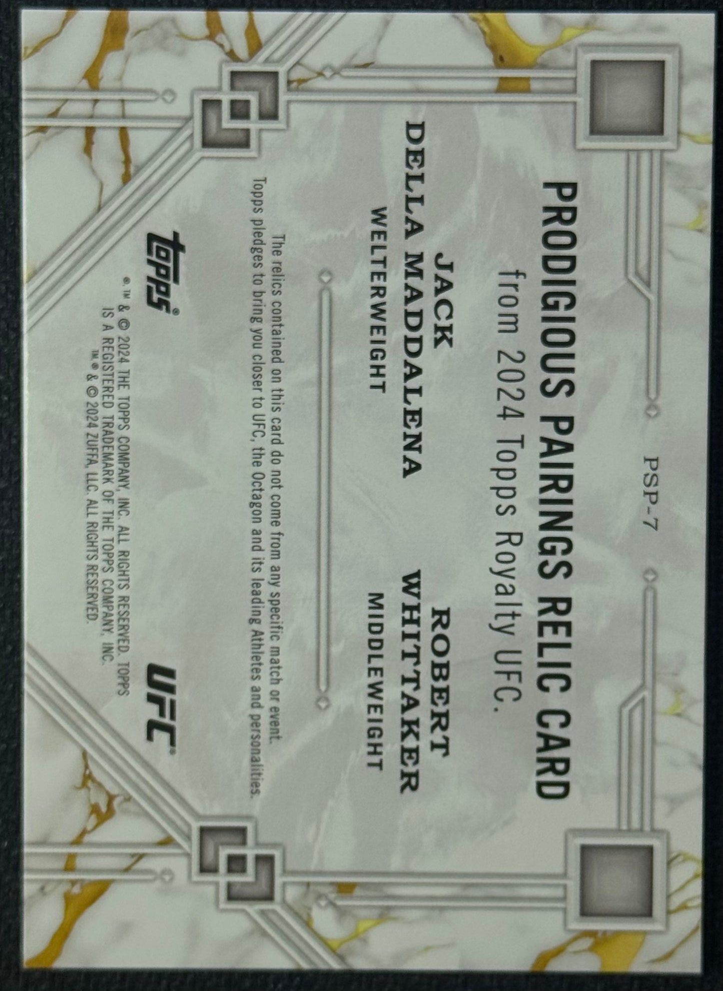 Topps 2024 Royalty UFC Prodigious Pairings Jack Della Maddalena Robert Whittaker #/25