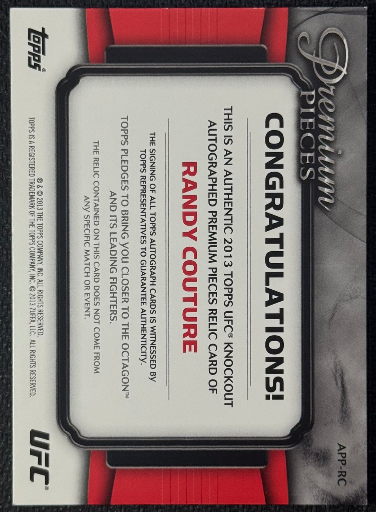 2013 Topps Knockout UFC Randy Couture Auto Premium Pieces Relics #/50