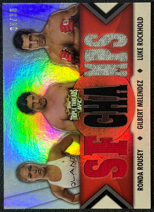 2013 Topps Knockout UFCTriple Threads Ronda Rousey/Gilbert Melendez/Luke Rockhold #/36