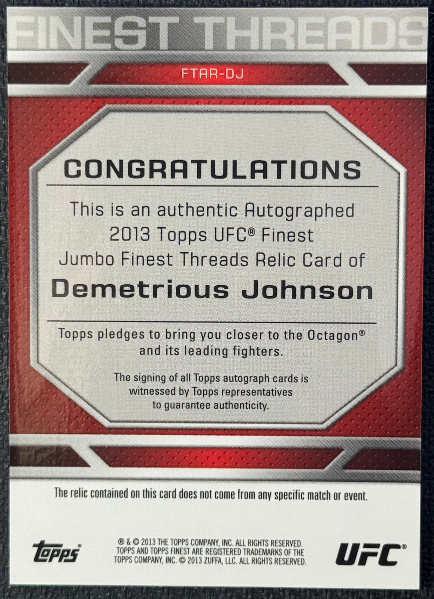 2013 Topps UFC Finest Demetrious Johnson Jumbo Threads Autograph Relic Auto