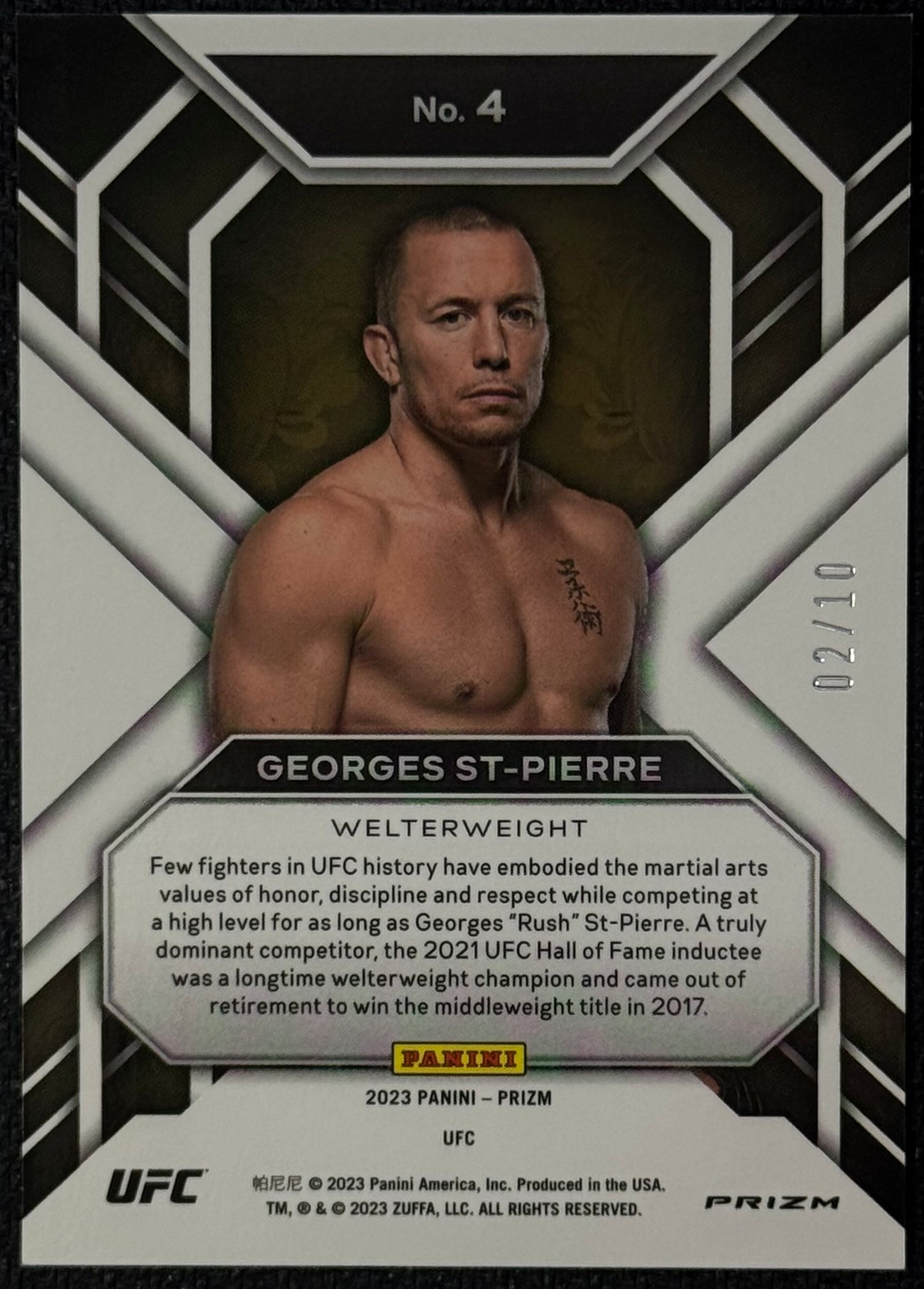 2023 Panini Prizm UFC Georges St-Pierre Hall Monitors Gold Prizm #/10