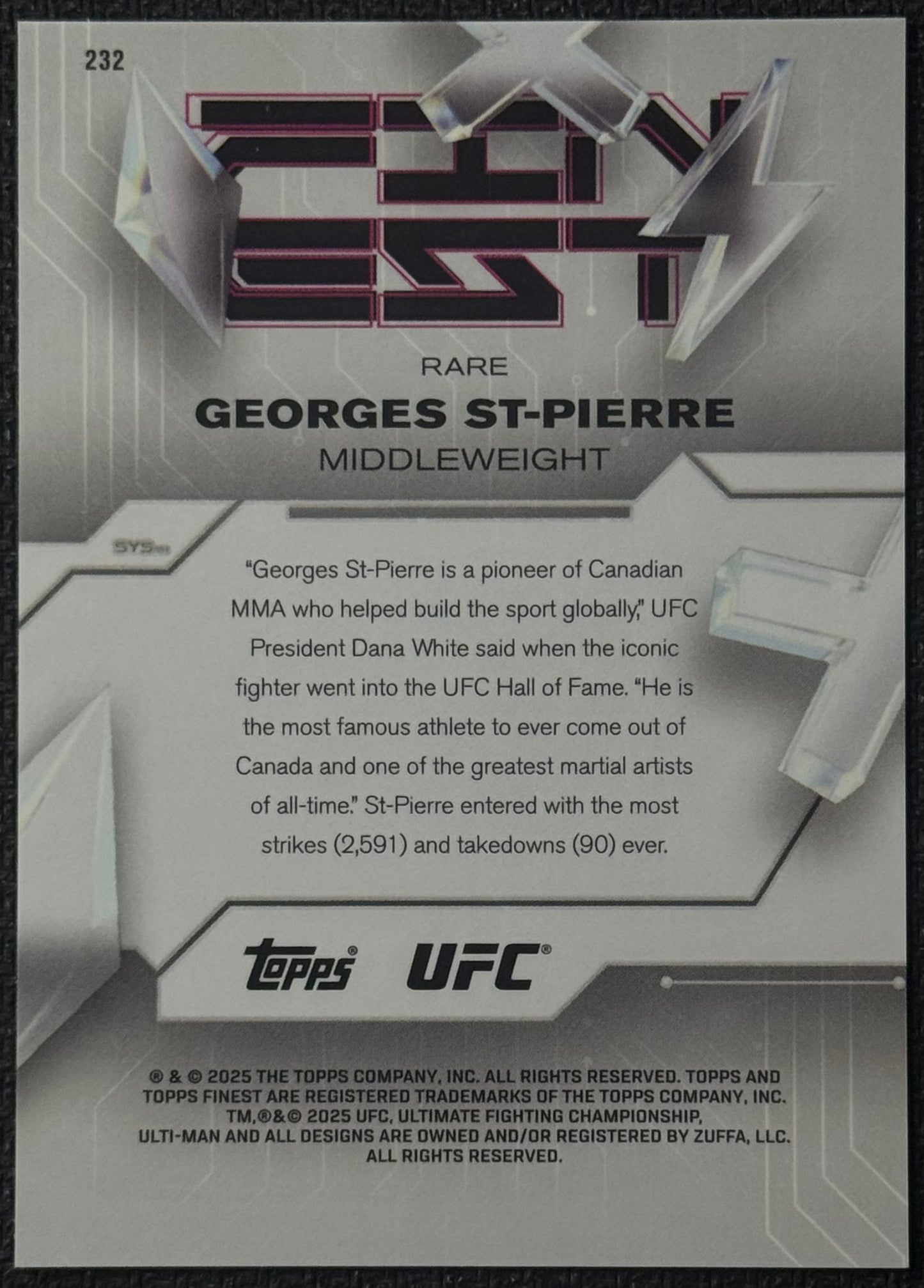 2025 Topps Finest UFC Rare Georges St-Pierre Black Refractor #/15