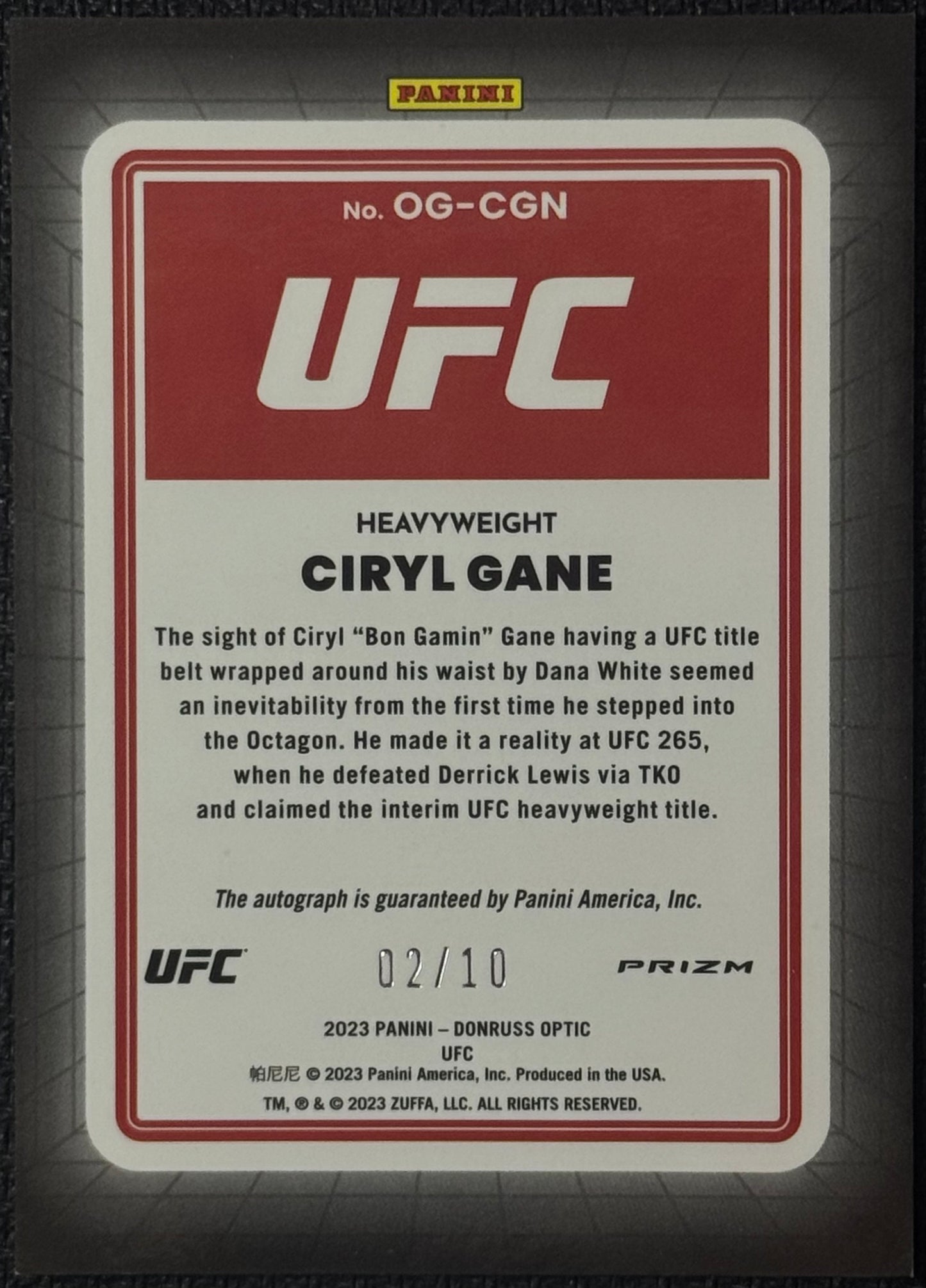 2023 Donruss Optic UFC Ciryl Gane Opti-Graphs Gold Autograph #/10