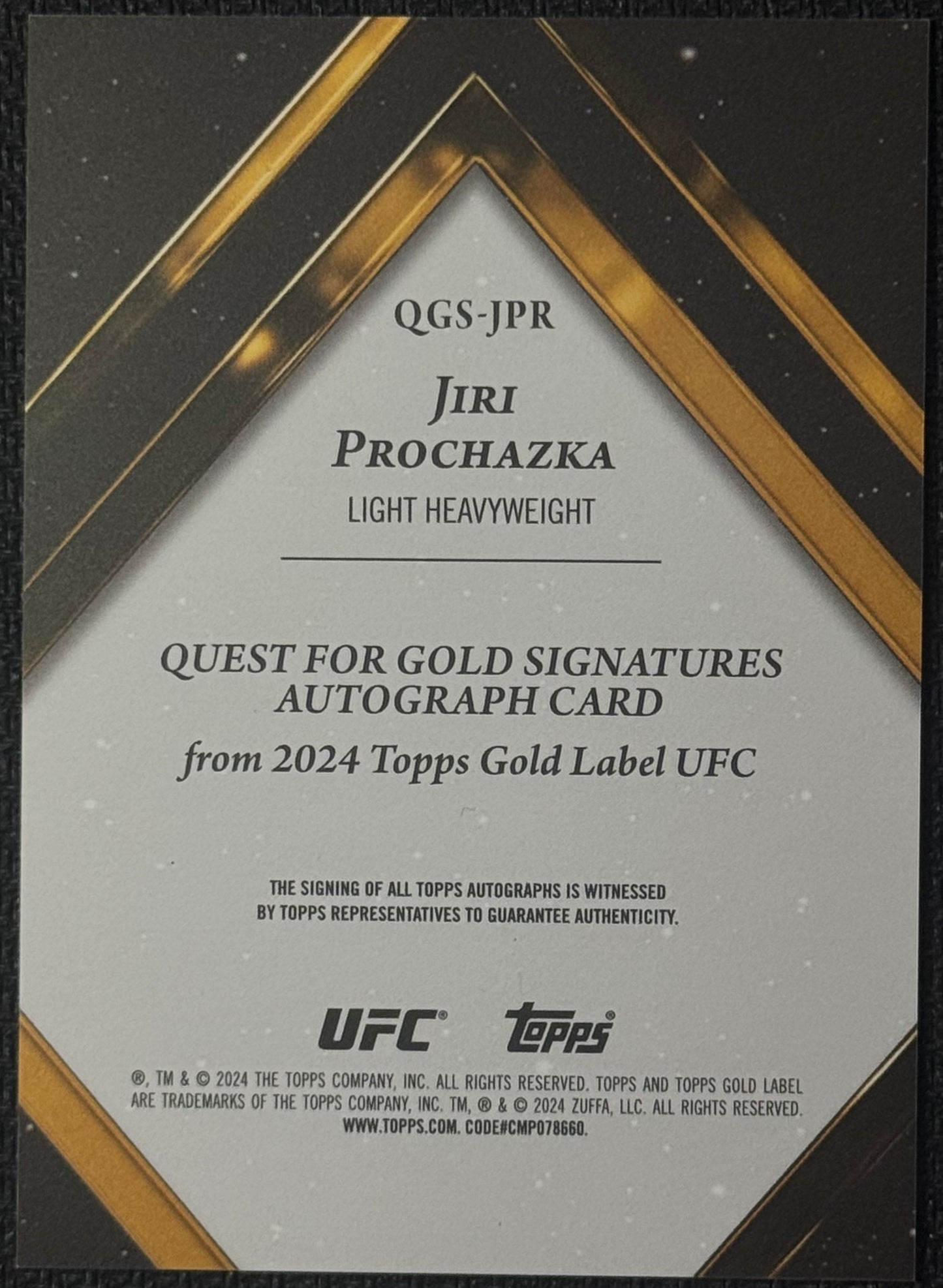 2024 Topps Gold Label UFC Jiri Prochazka Quest for Gold Signatures Auto #/10
