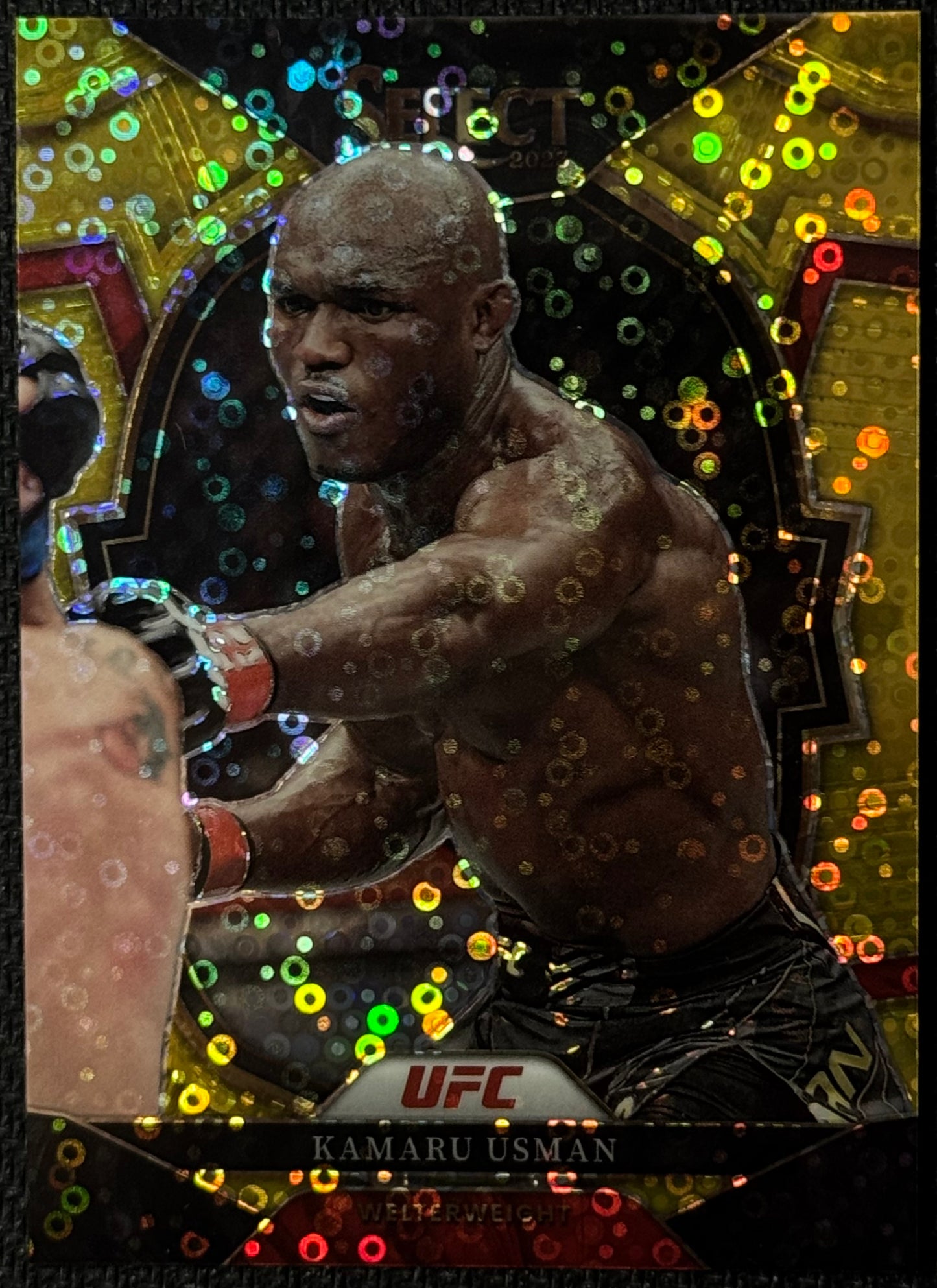 2023 Panini Select UFC Kamaru Usman #35 Gold Disco Prizm #/10