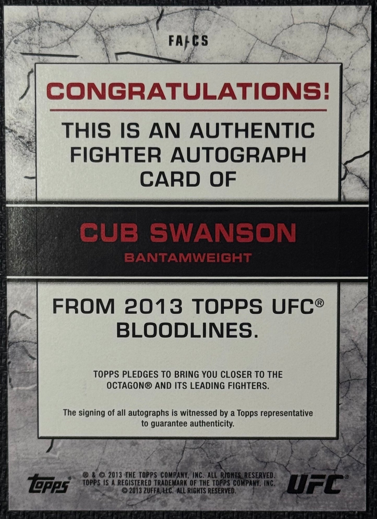 2013 Topps UFC Bloodlines Fighter Auto Cub Swanson #FA-CS Auto