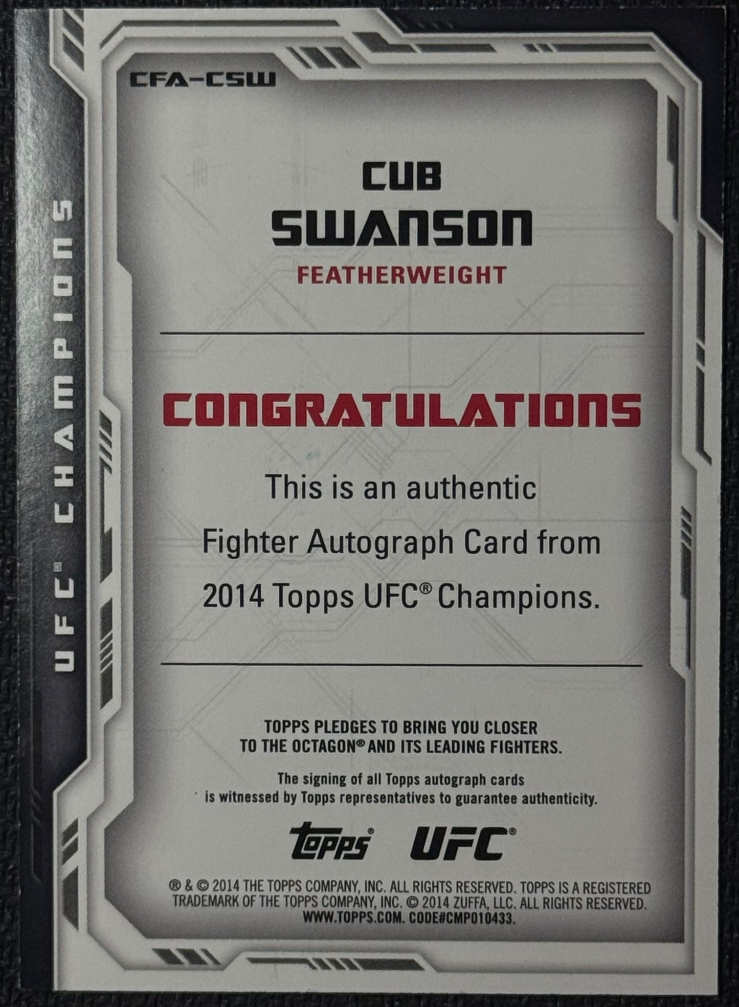 2014 Topps UFC Champions Fighter Auto Cub Swanson #CFA-CSW