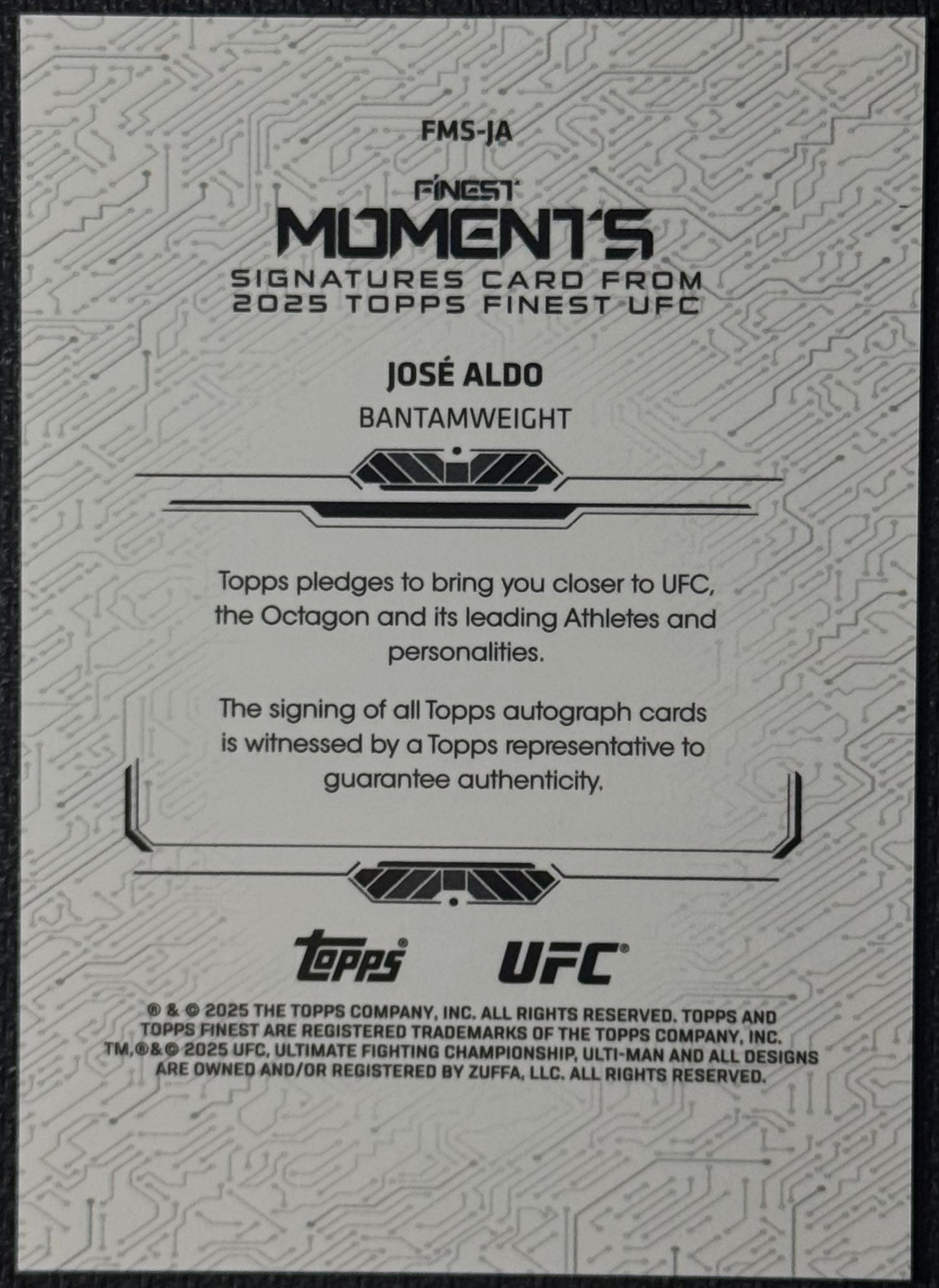 2025 Topps Finest UFC Jose Aldo Finest Moments Auto Gold Refractor #/50