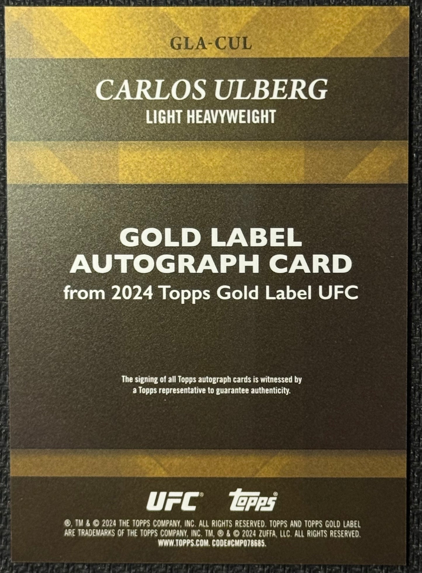 2024 Topps Gold Label UFC Carlos Ulberg #GLA-CUL Red Auto #/25