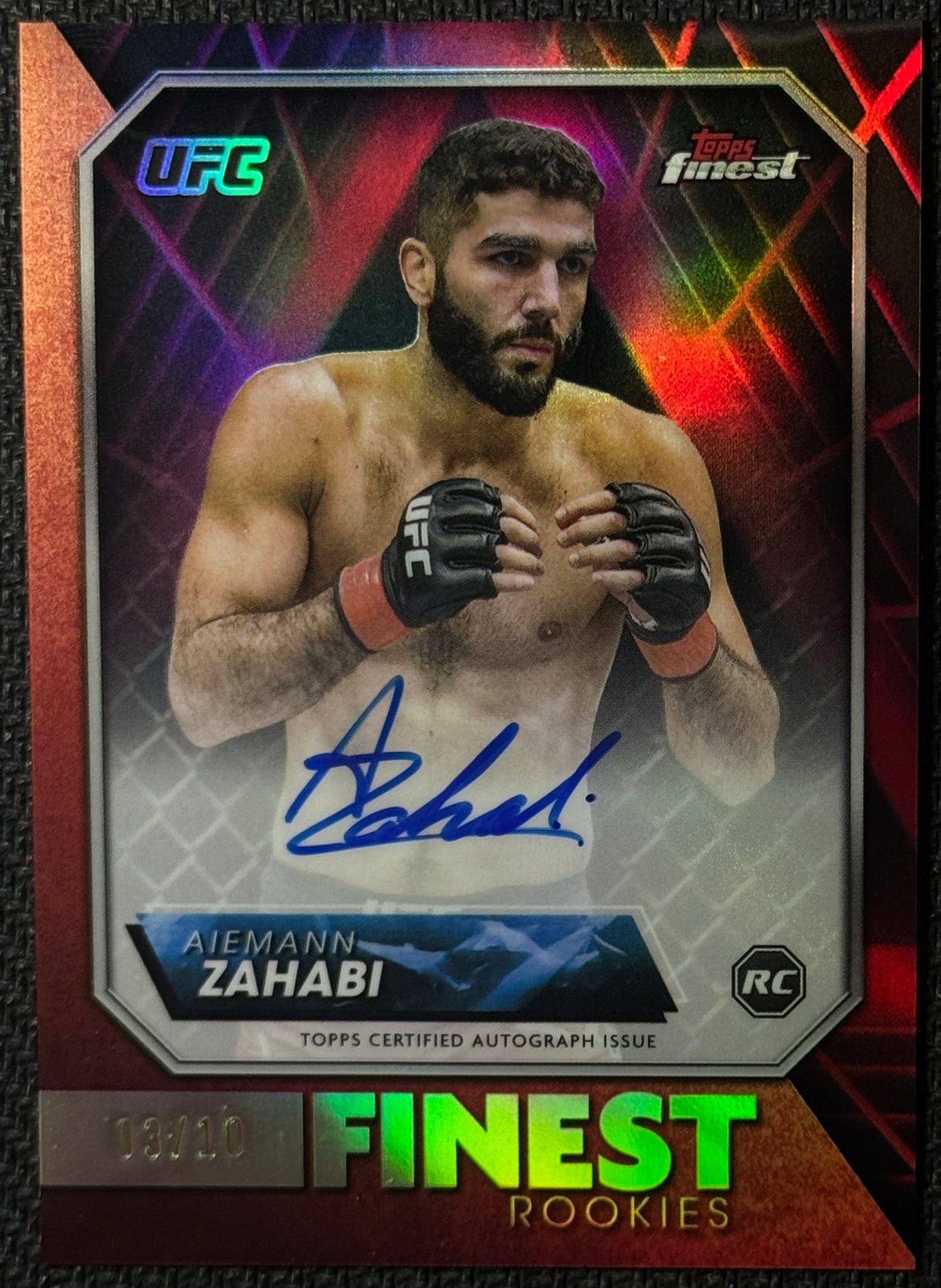 2024 Topps Finest UFC Rookie Finest Autographs Aiemann Zahabi Black Refractor #/10