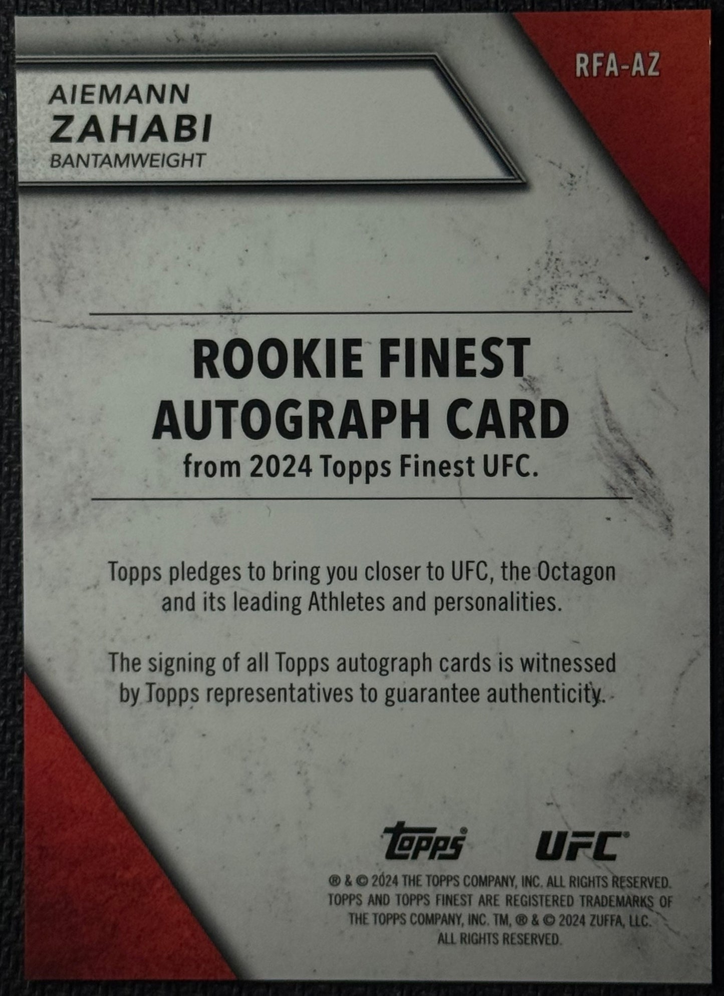 2024 Topps Finest UFC Rookie Finest Autographs Aiemann Zahabi Black Refractor #/10