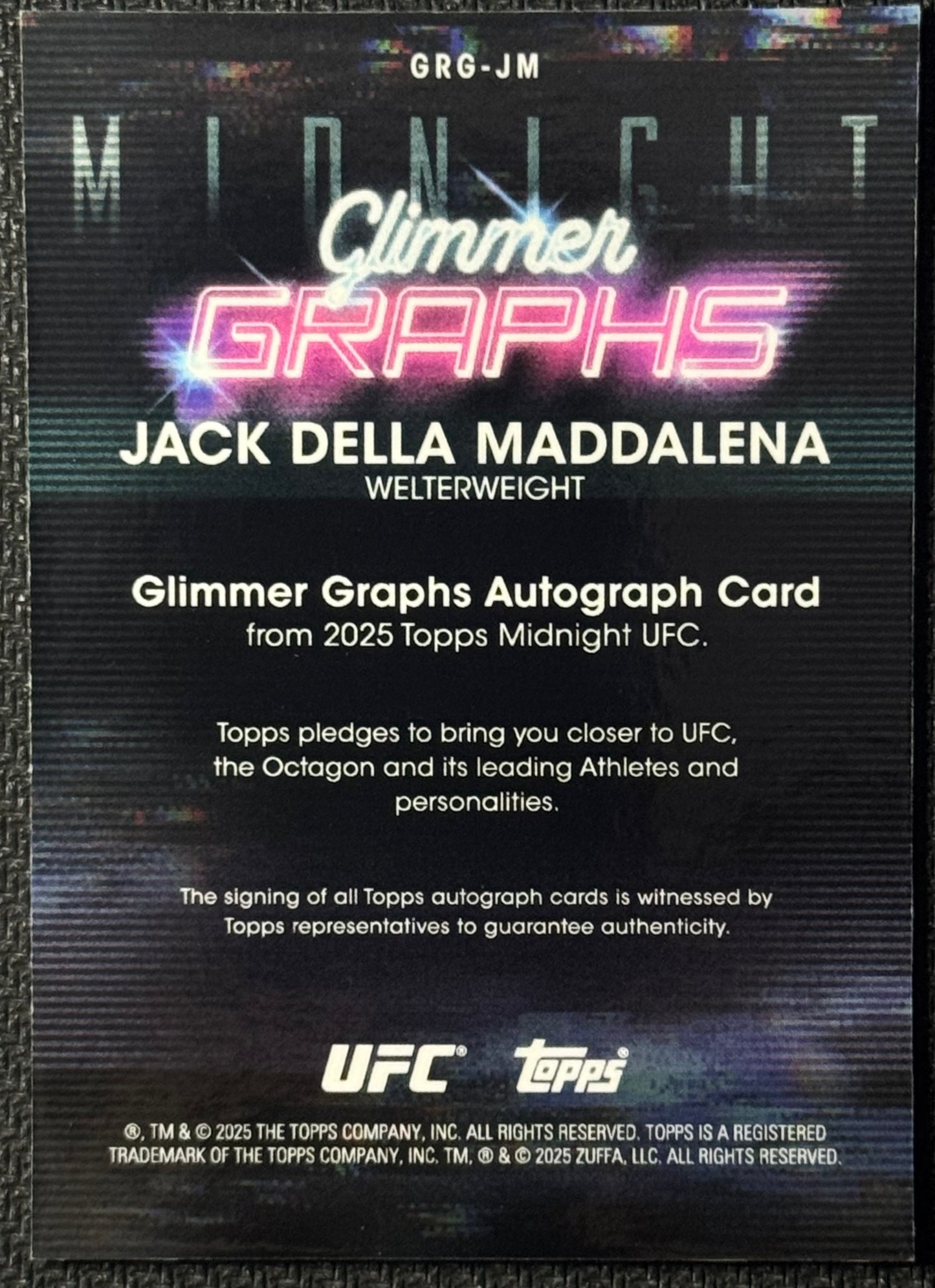 2025 TOPPS MIDNIGHT UFC JACK DELLA MADDALENA GLIMMER GRAPHS ON CARD AUTO #/75