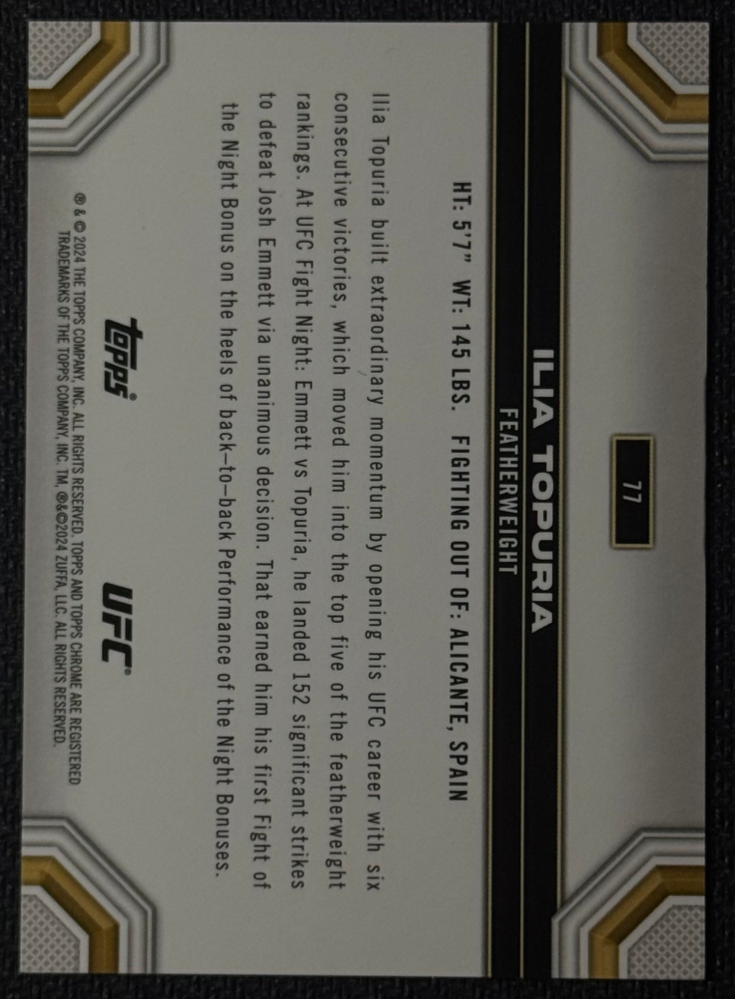 2024 Topps Chrome UFC Ilia Topuria Blue Wave Refractor #/75