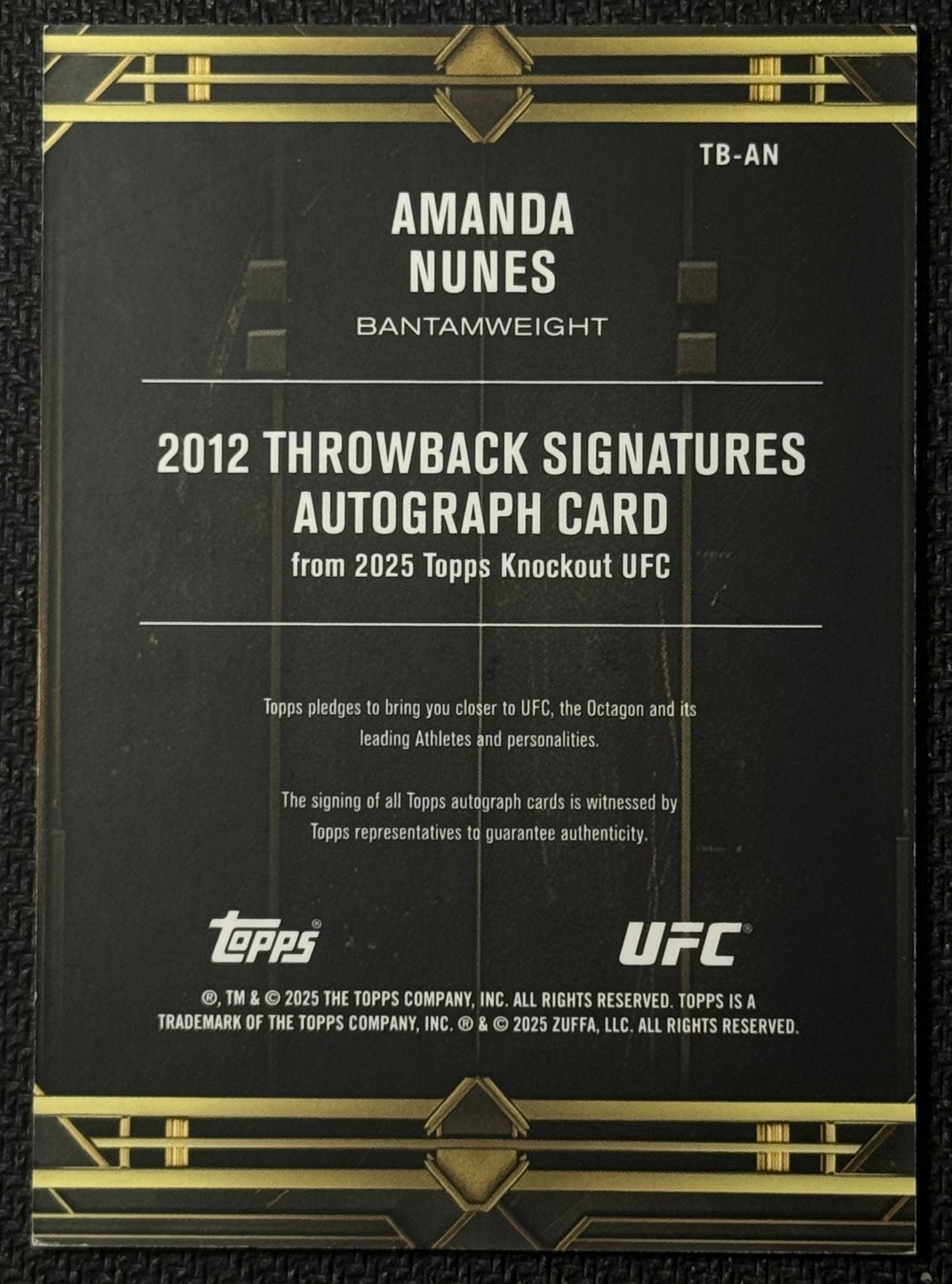 2025 Topps Knockout UFC Amanda Nunes 2012 Throwback Signatures #/99
