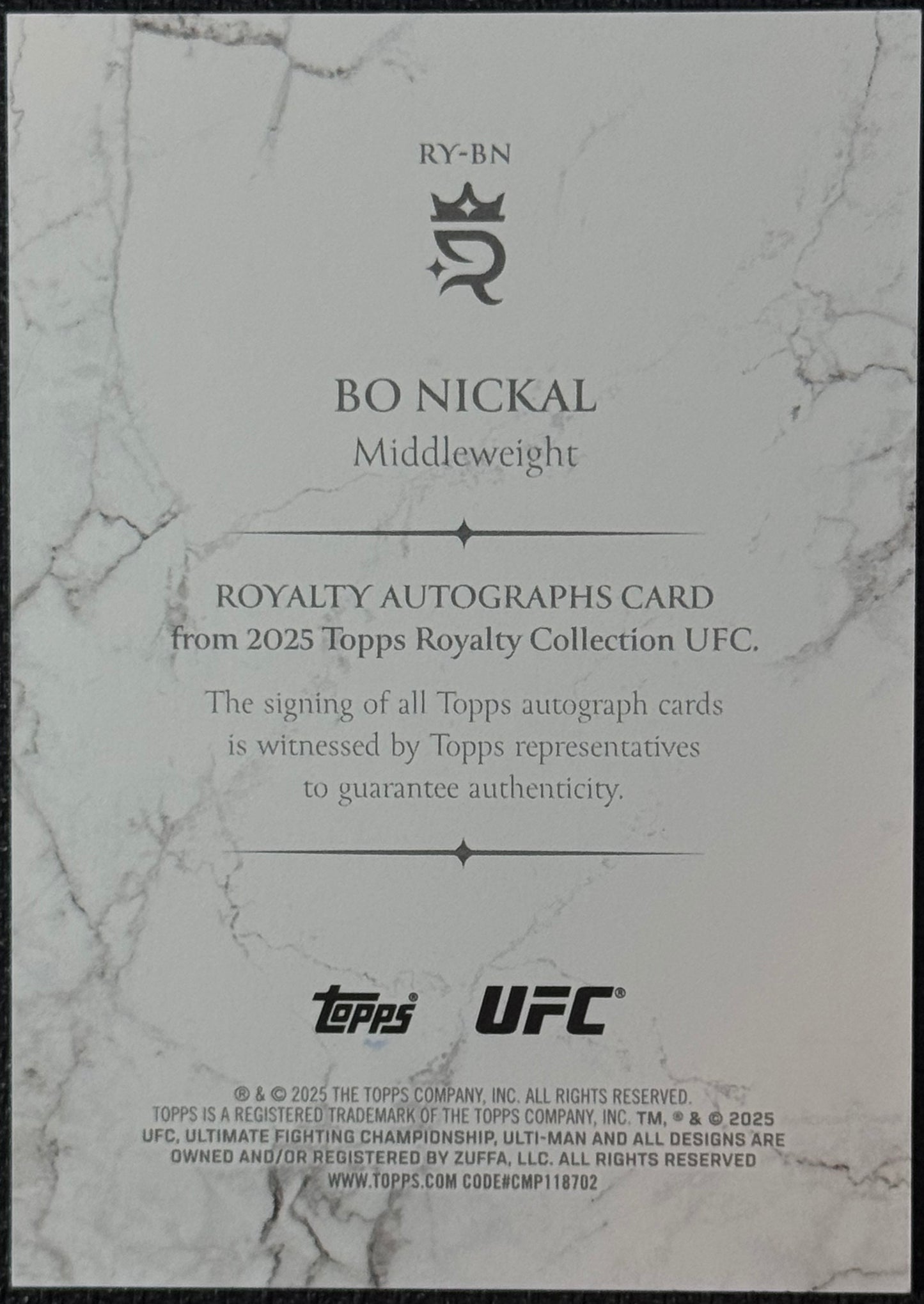 2025 Topps Royalty UFC Bo Nickal Royalty Autographs #/99