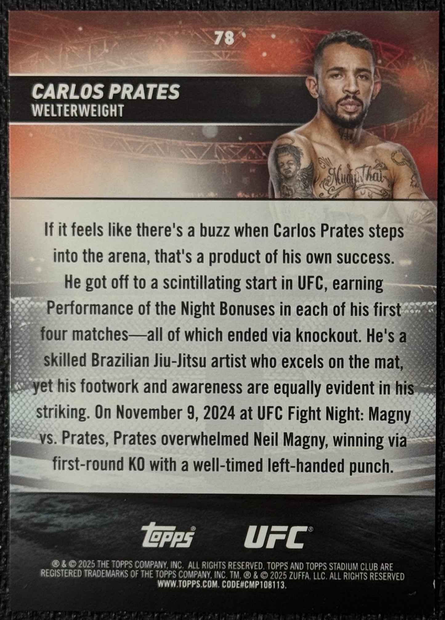 2025 Topps Stadium Club UFC Carlos Prates Rainbow Foil #/25