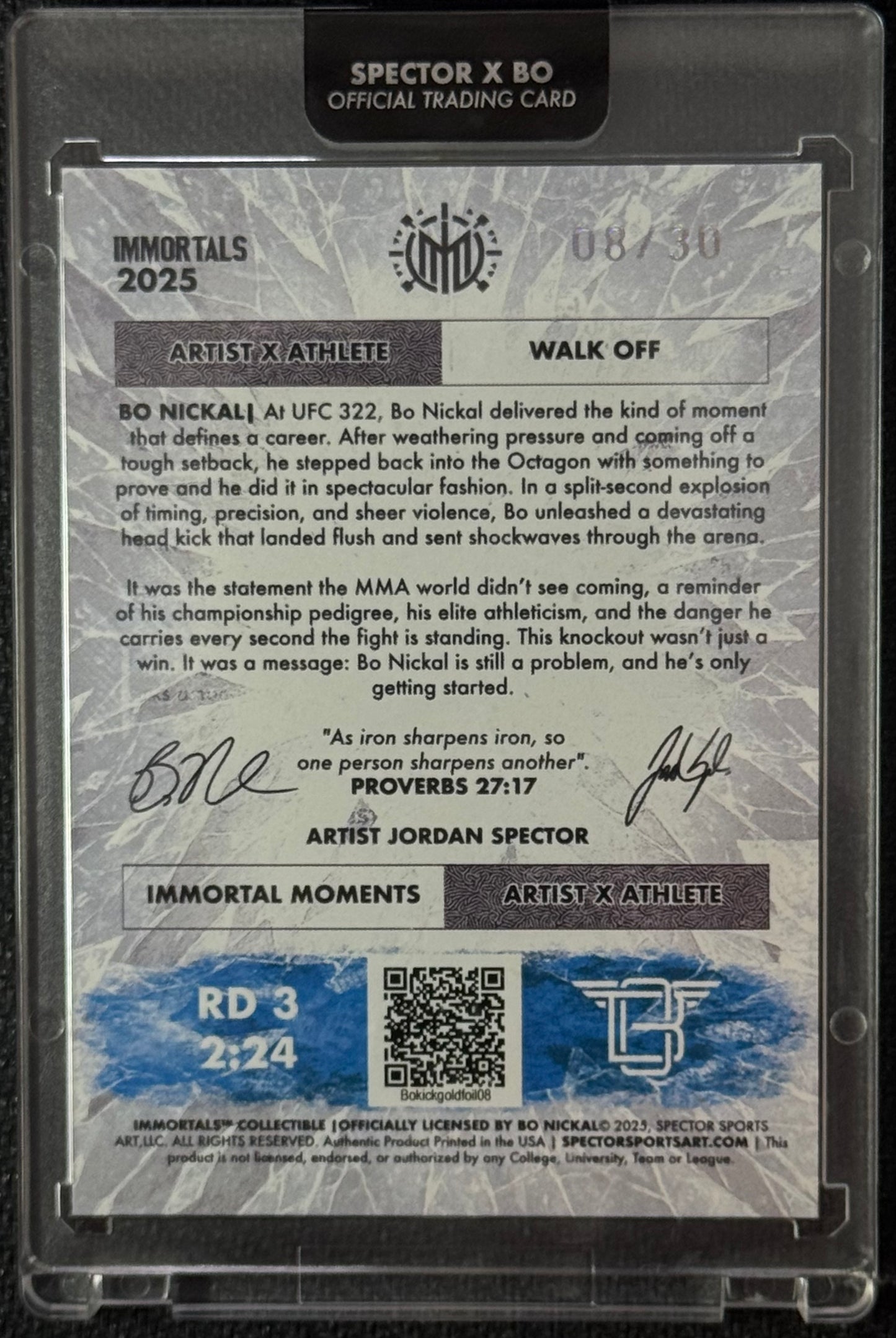 2025 Immortals X Spector Art Bo Nickal “Walk Off” Gold Cracked Ice #/30