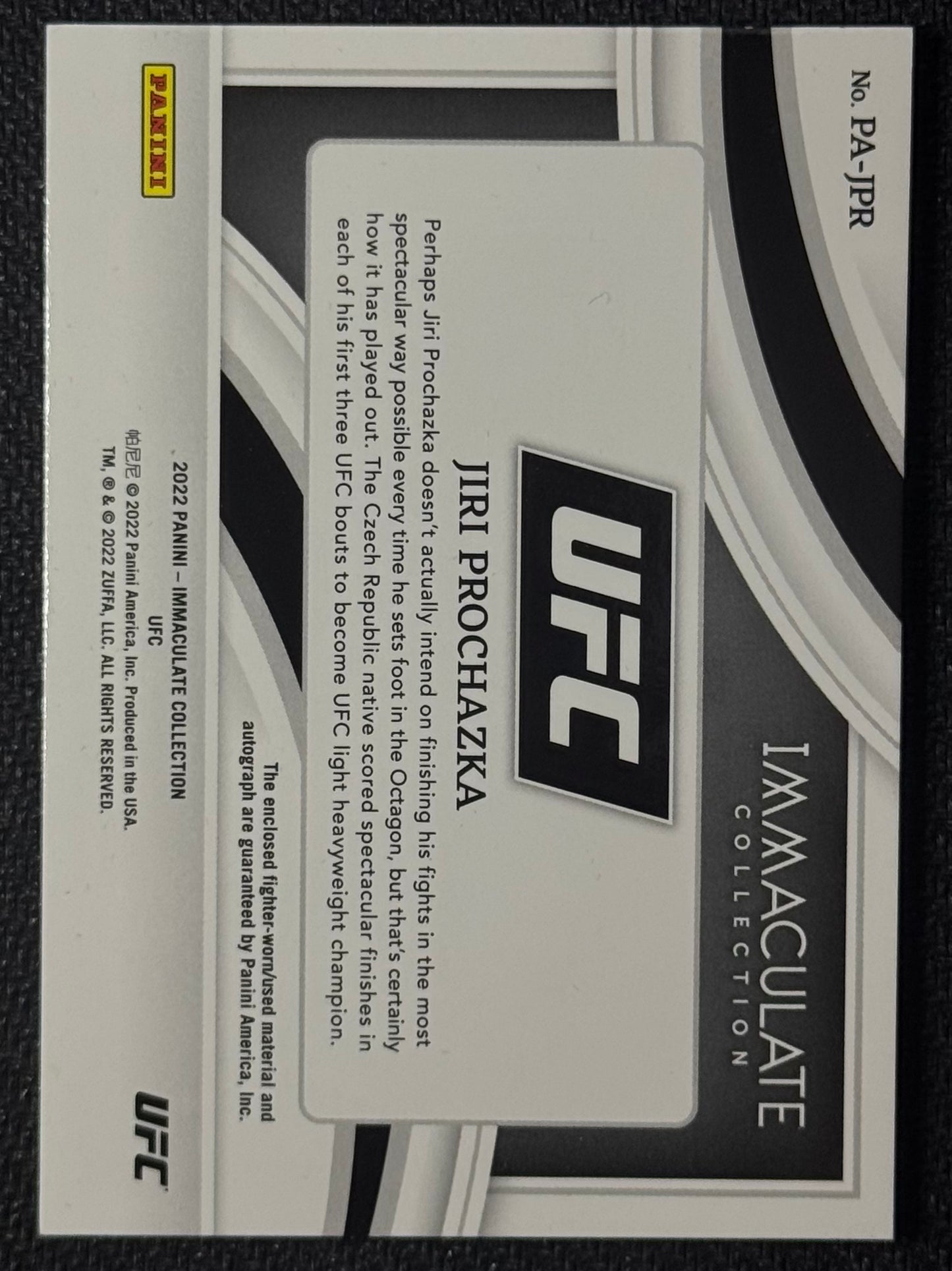 2022 Immaculate UFC Jiri Prochazka #PA-JPR Gold Patch Auto #/4