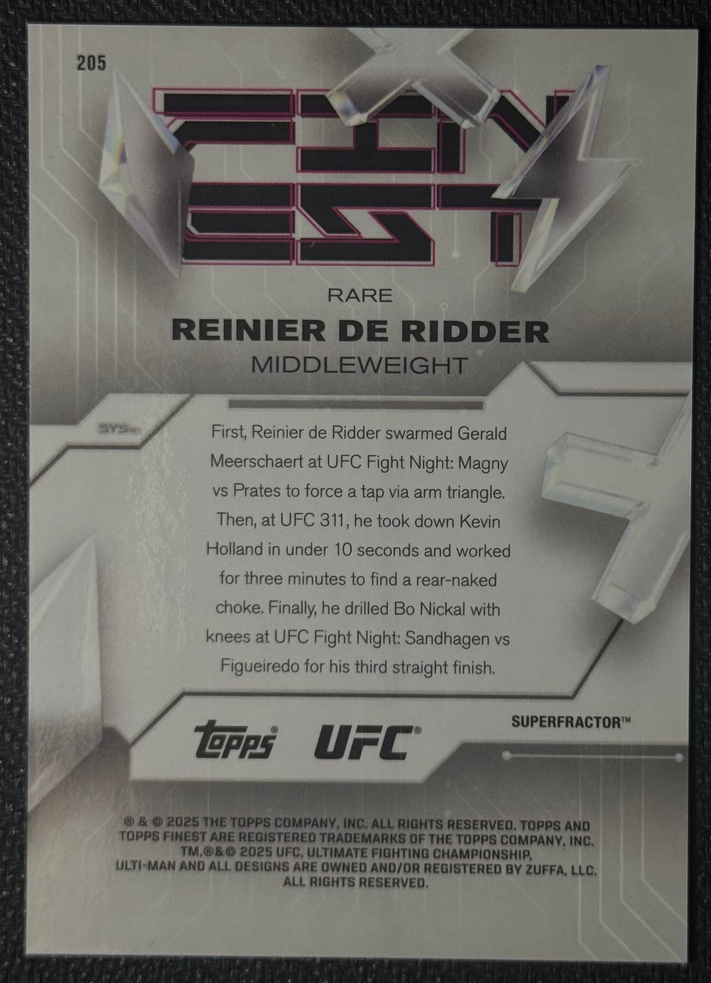 2025 Topps UFC Finest Reinier De Ridder Superfractor 1/1 Rare Rookie