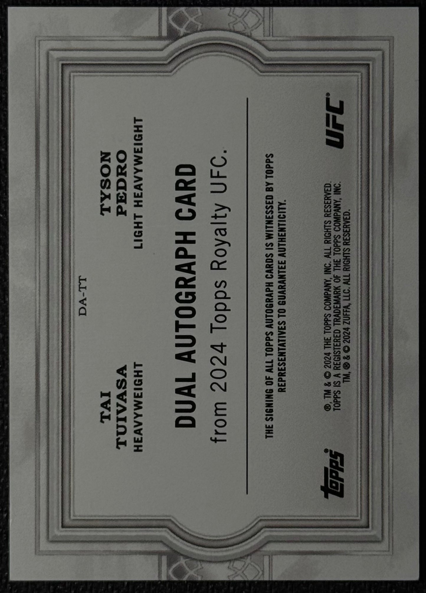 2024 Topps Royalty UFC Dual Autograph Tai Tuivasa and Tyson Pedro #/25