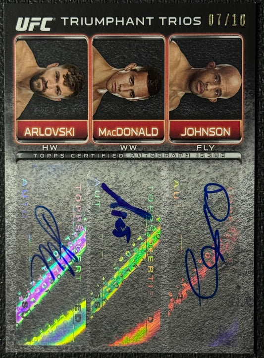 2016 Topps UFC Knockout Triumphant Trios Demetrious Johnson/Rory MacDonald/Andrei Arlovski #/10
