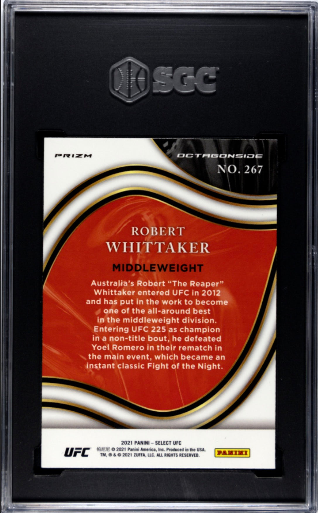 2021 Select UFC Robert Whittaker Octagonside Silver Disco SGC 9.5