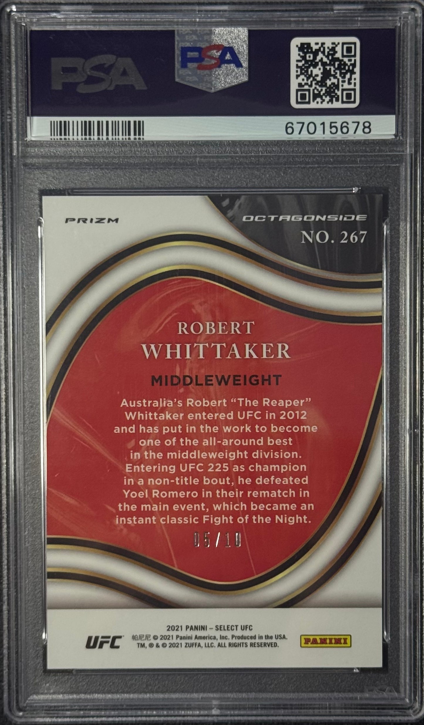 2021 Select UFC Robert Whittaker Octagonside Gold #/10 PSA 10