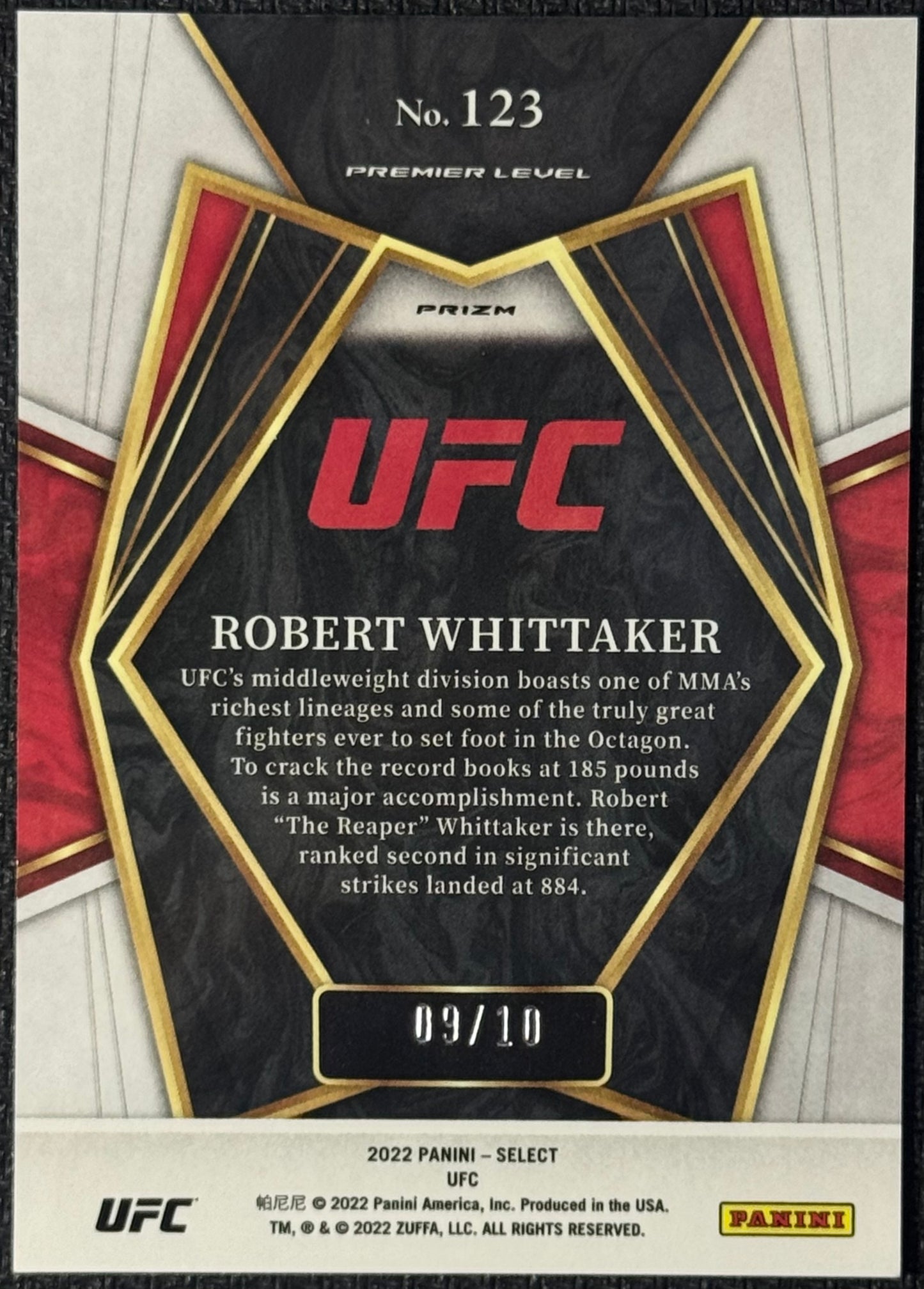 2022 Select UFC Robert Whittaker Premier Level Gold Disco #/10