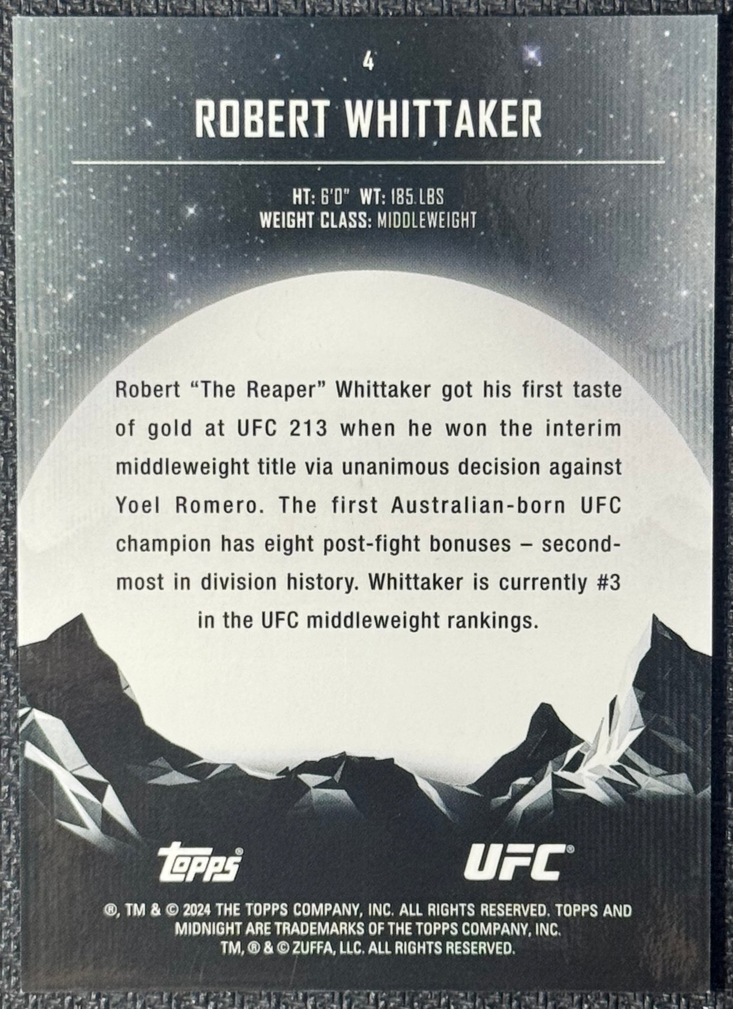 2024 Topps Midnight UFC Robert Whittaker Purple Shimmer #/12