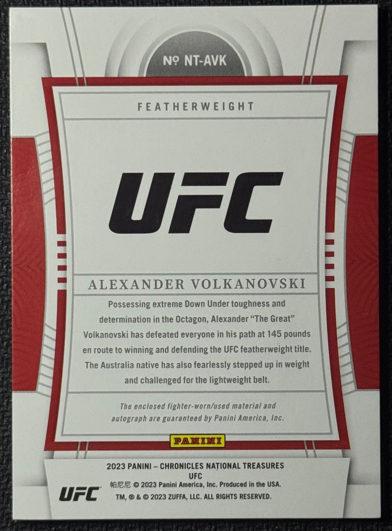 2023 Chronicles UFC Alexander Volkanovski National Treasures Patch Auto #/99