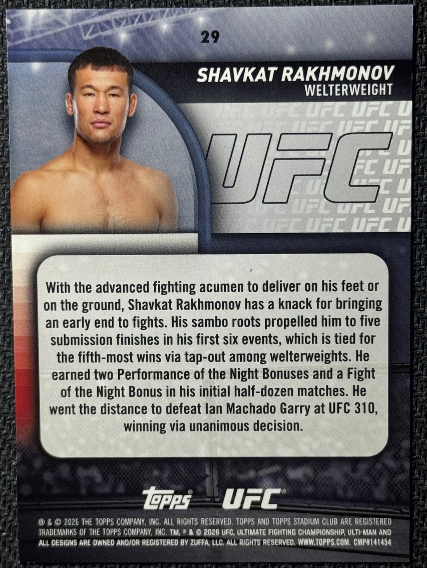 2026 Topps Stadium Club UFC Shavkat Rakhmonov Rainbow Foil 1/1