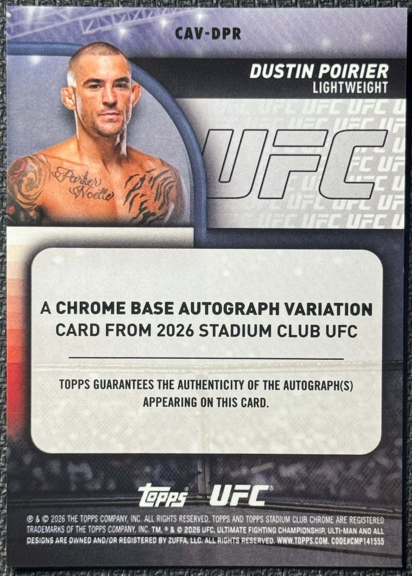 2026 Topps Stadium Club Chrome UFC Dustin Poirier Auto Variation