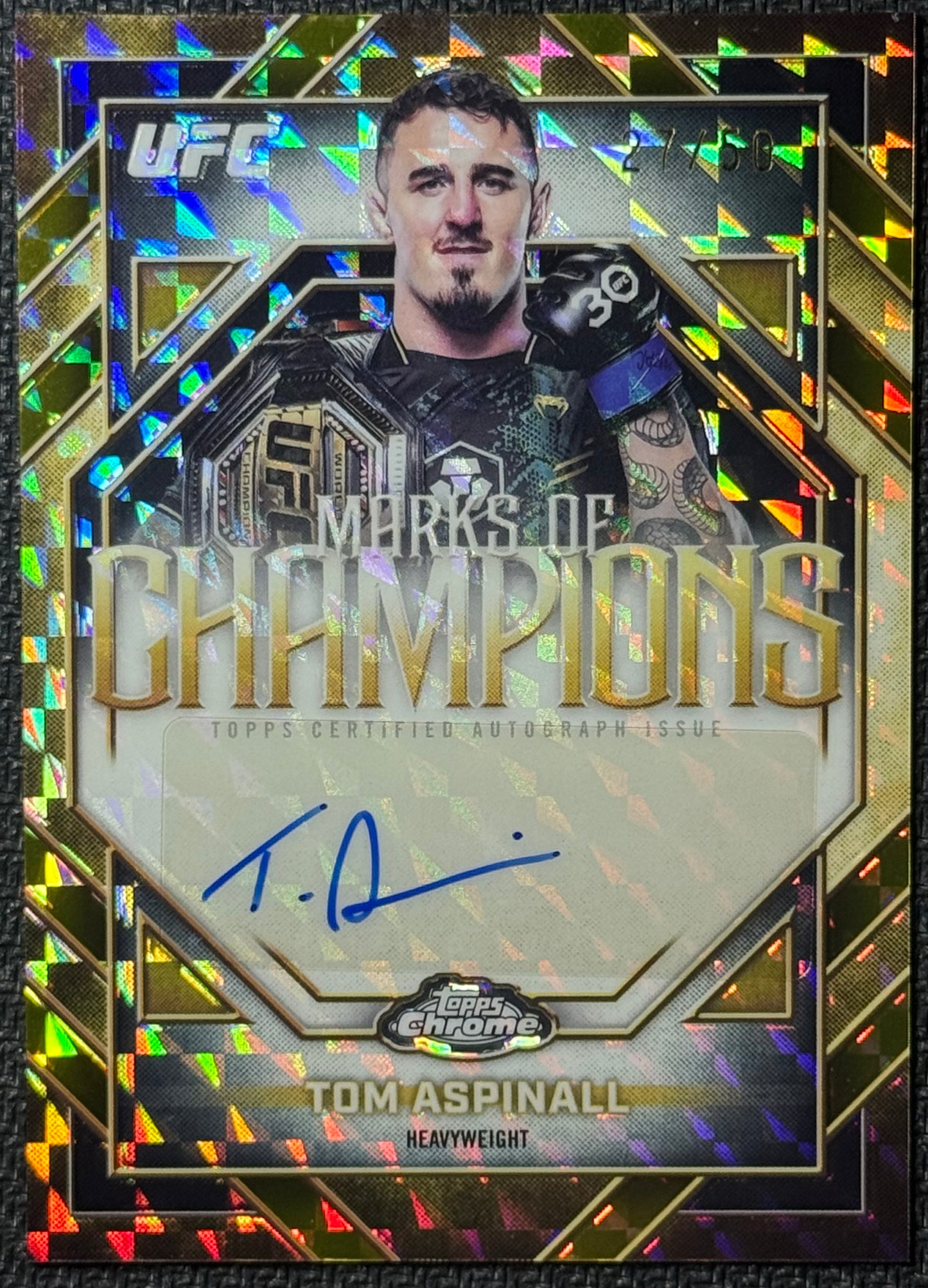 2026 Topps Chrome UFC Tom Aspinall Marks of Champions Gold Geometric Auto #/50