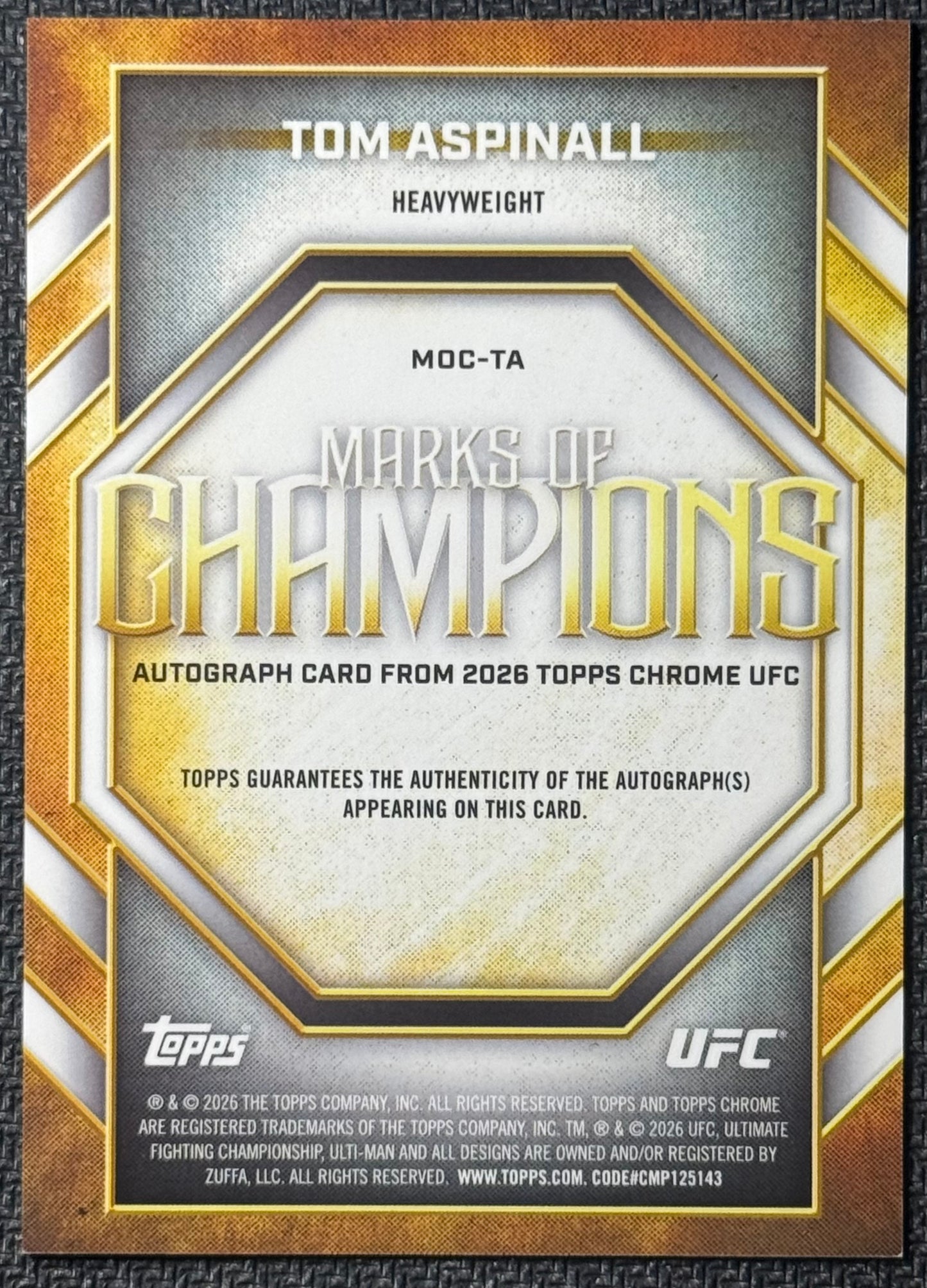 2026 Topps Chrome UFC Tom Aspinall Marks of Champions Gold Geometric Auto #/50